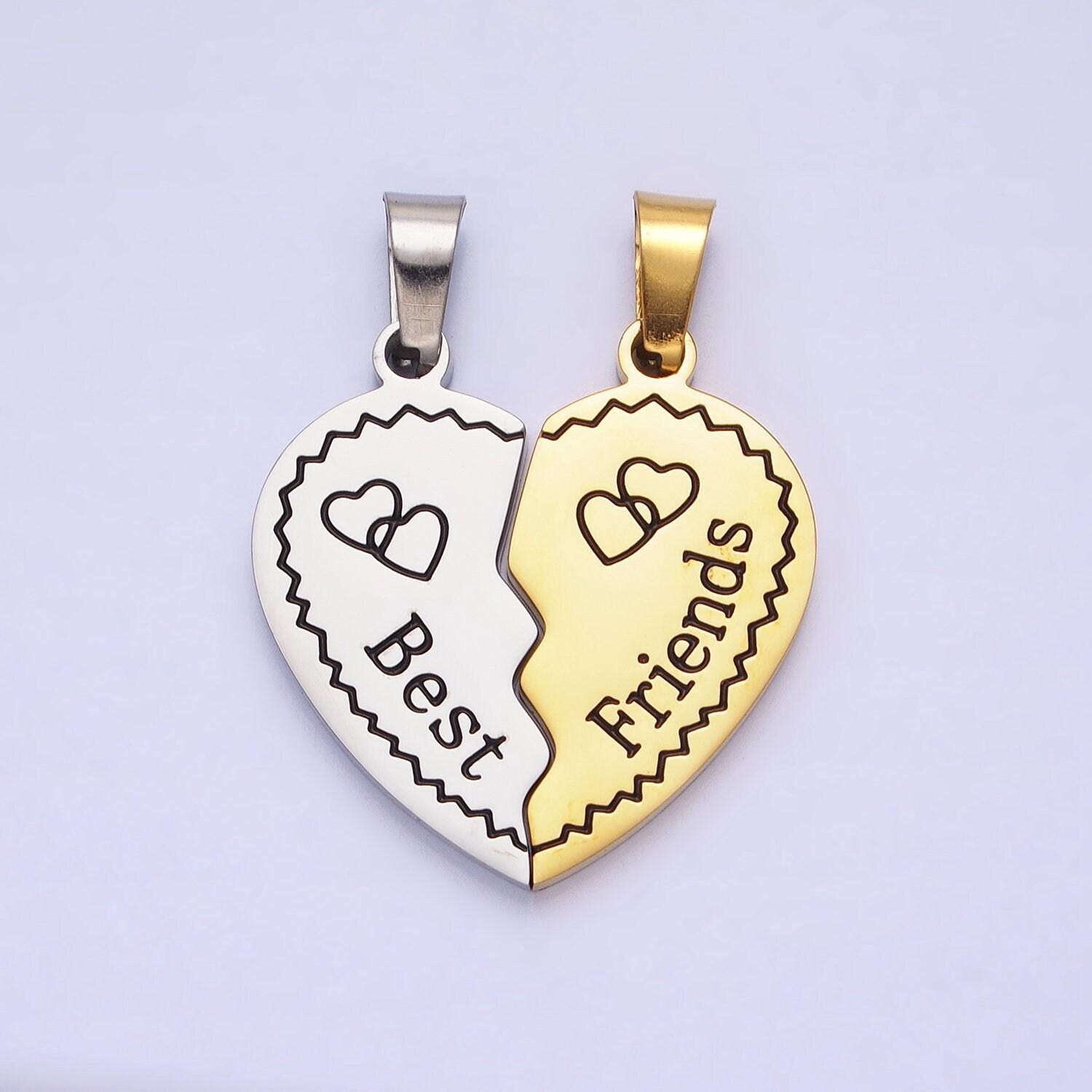 1 set stainless steel two half heart puzzle pieces pendant in silver & gold | p-1128