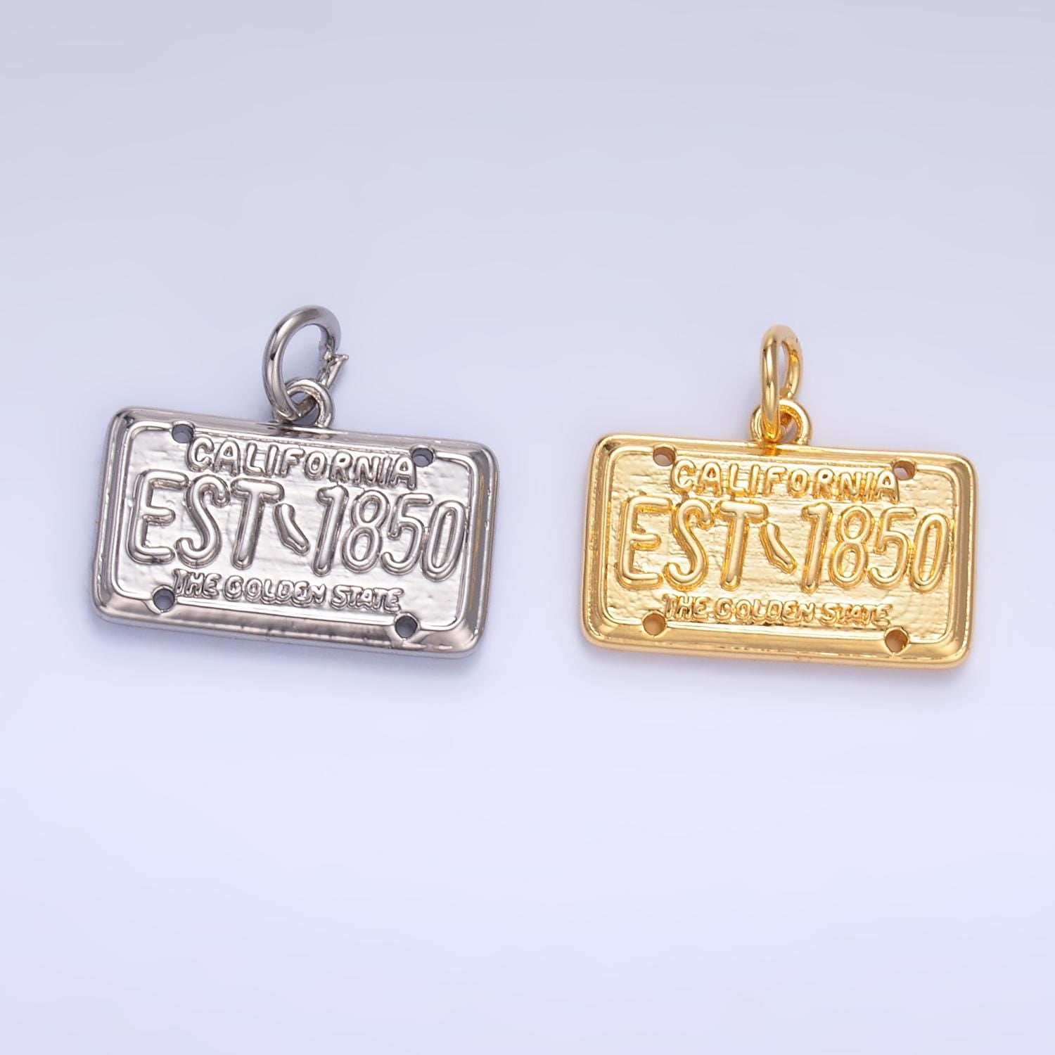 Dainty Gold Filled California Charm for Bracelet Necklace Girl Dangle Charm Travel Charm Gift Idea The Golden State License Plate W395