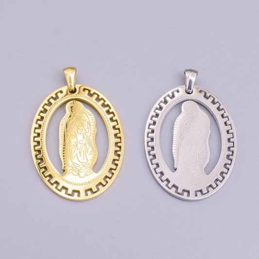 Stainless steel virgin mother mary miraculous medal gold fill oval pendant charm religious medallion pendant healing prayer catholic charm