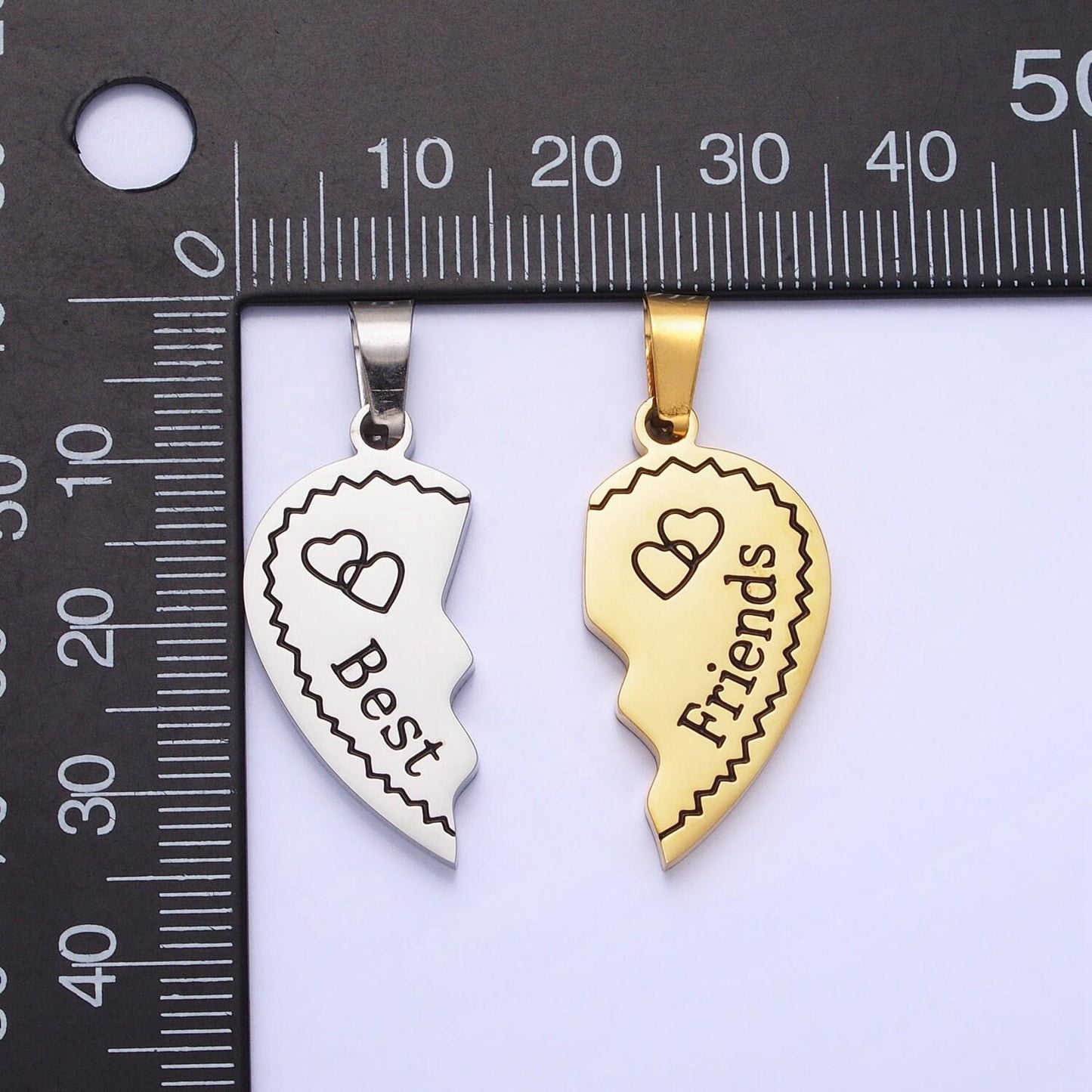 1 set stainless steel two half heart puzzle pieces pendant in silver & gold | p-1128