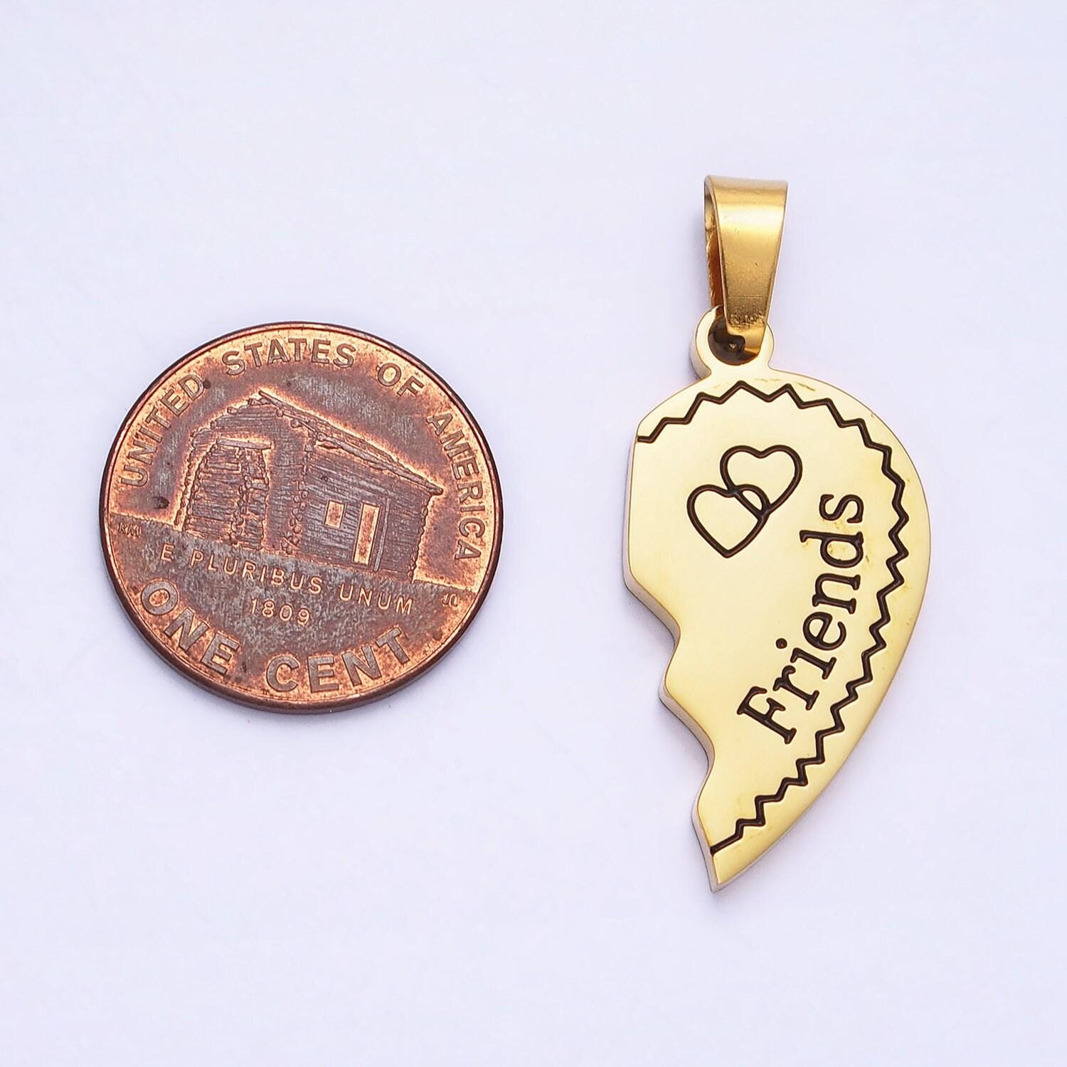 1 set stainless steel two half heart puzzle pieces pendant in silver & gold | p-1128