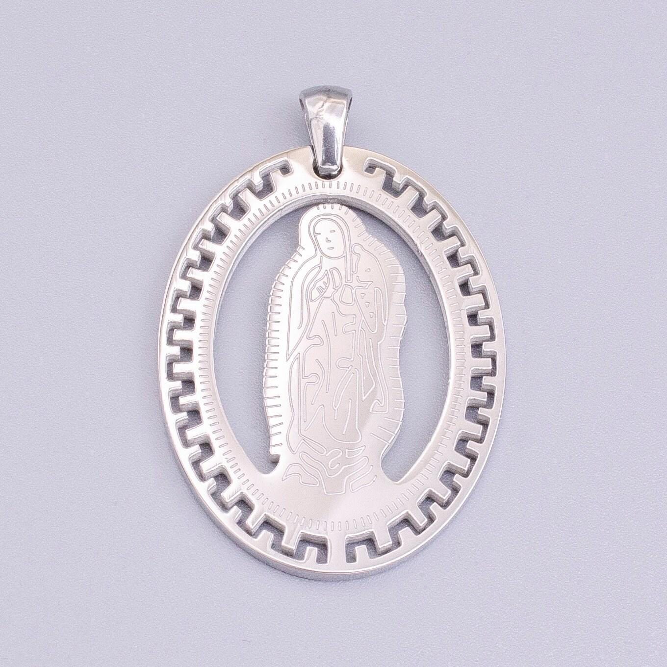 Stainless steel virgin mother mary miraculous medal gold fill oval pendant charm religious medallion pendant healing prayer catholic charm