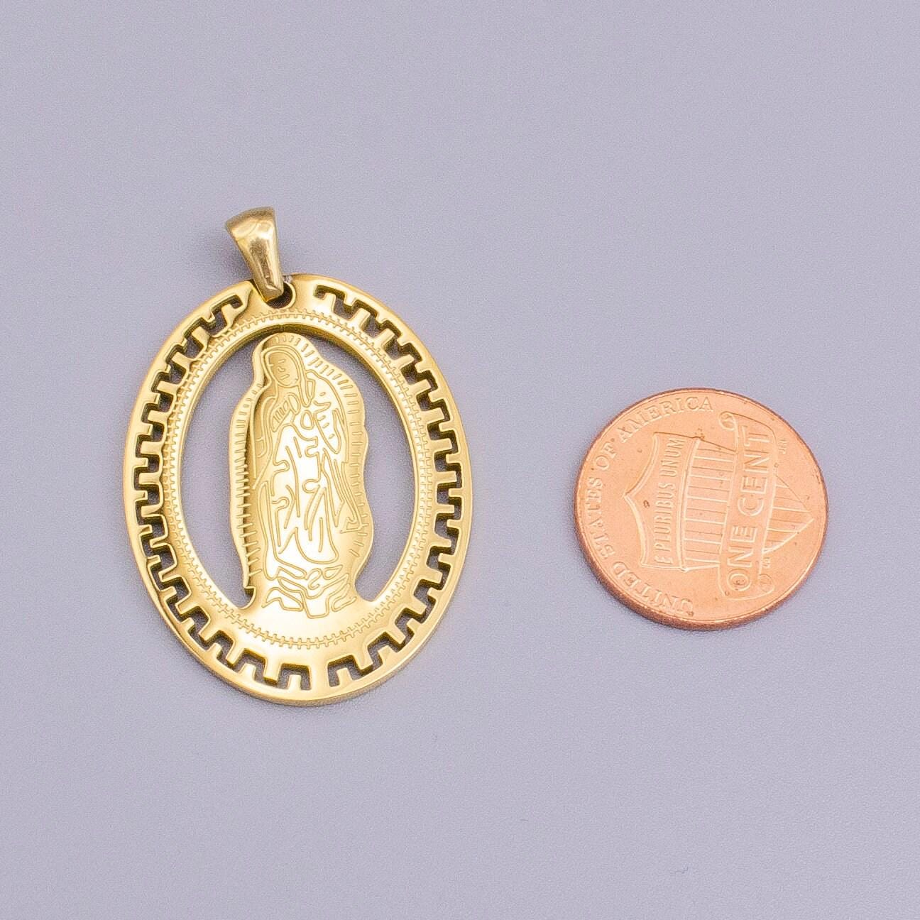 Stainless steel virgin mother mary miraculous medal gold fill oval pendant charm religious medallion pendant healing prayer catholic charm