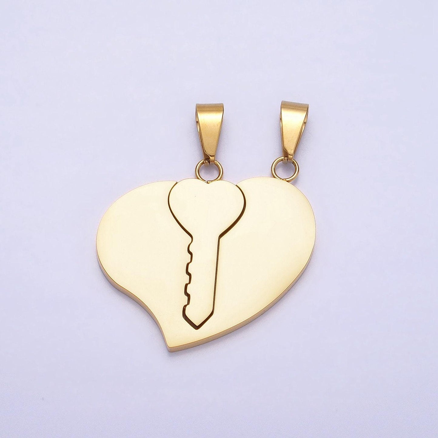 1 set stainless steel gold key pendant charm - key to my heart love necklace charm for couple handmade jewelry gift idea p-1124
