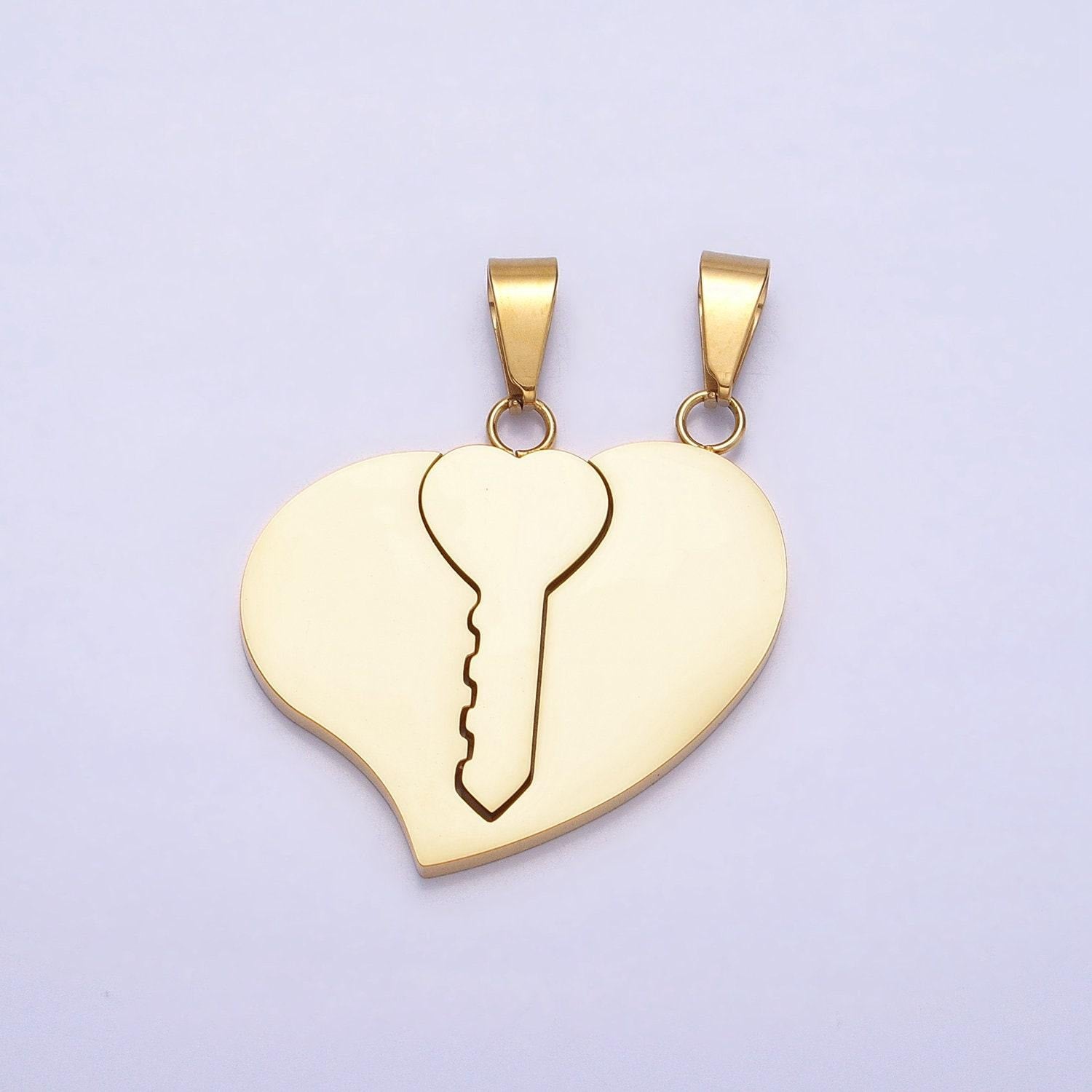 1 set stainless steel gold key pendant charm - key to my heart love necklace charm for couple handmade jewelry gift idea p-1124