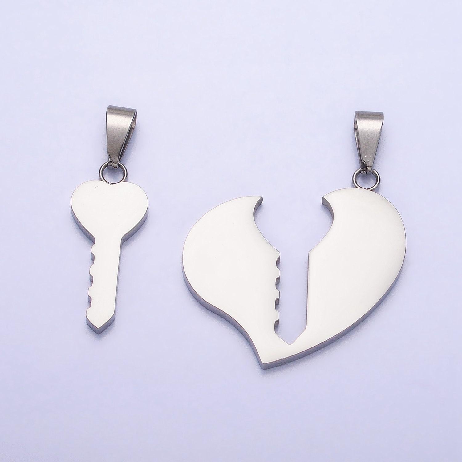 1 set stainless steel gold key pendant charm - key to my heart love necklace charm for couple handmade jewelry gift idea p-1124
