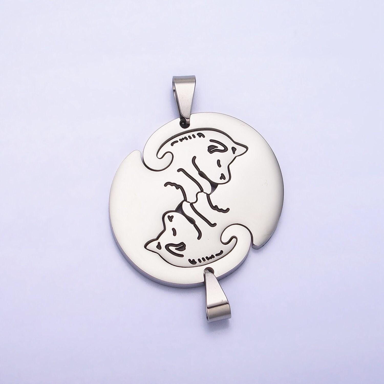 1 set stainless steel dog puppy couple's friendship pendant set in gold & silver animal lover pet jewelry collar | p-1123