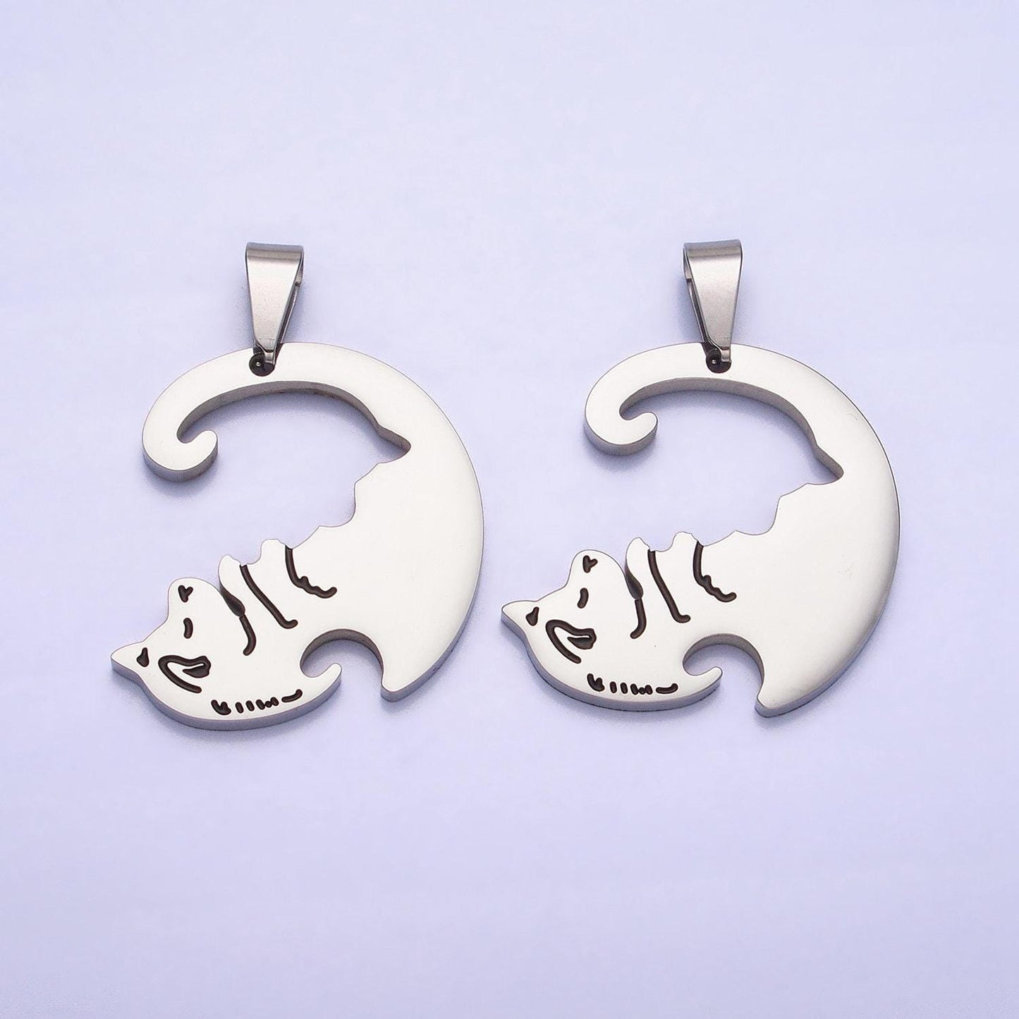 1 set stainless steel dog puppy couple's friendship pendant set in gold & silver animal lover pet jewelry collar | p-1123