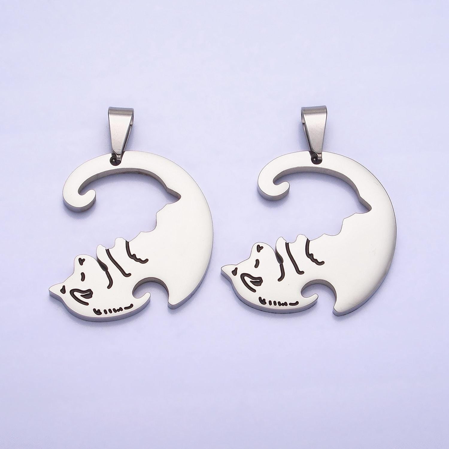 1 set stainless steel dog puppy couple's friendship pendant set in gold & silver animal lover pet jewelry collar | p-1123