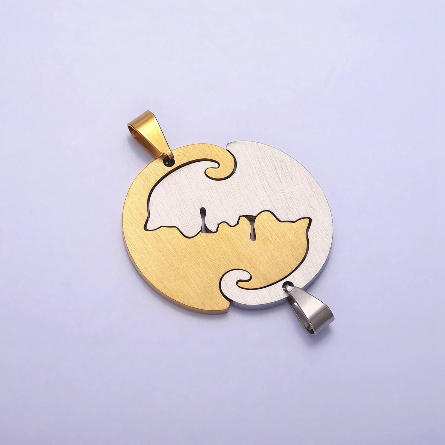 1 set stainless steel dog puppy couple's friendship pendant set in gold & silver animal lover pet jewelry collar | p-1123