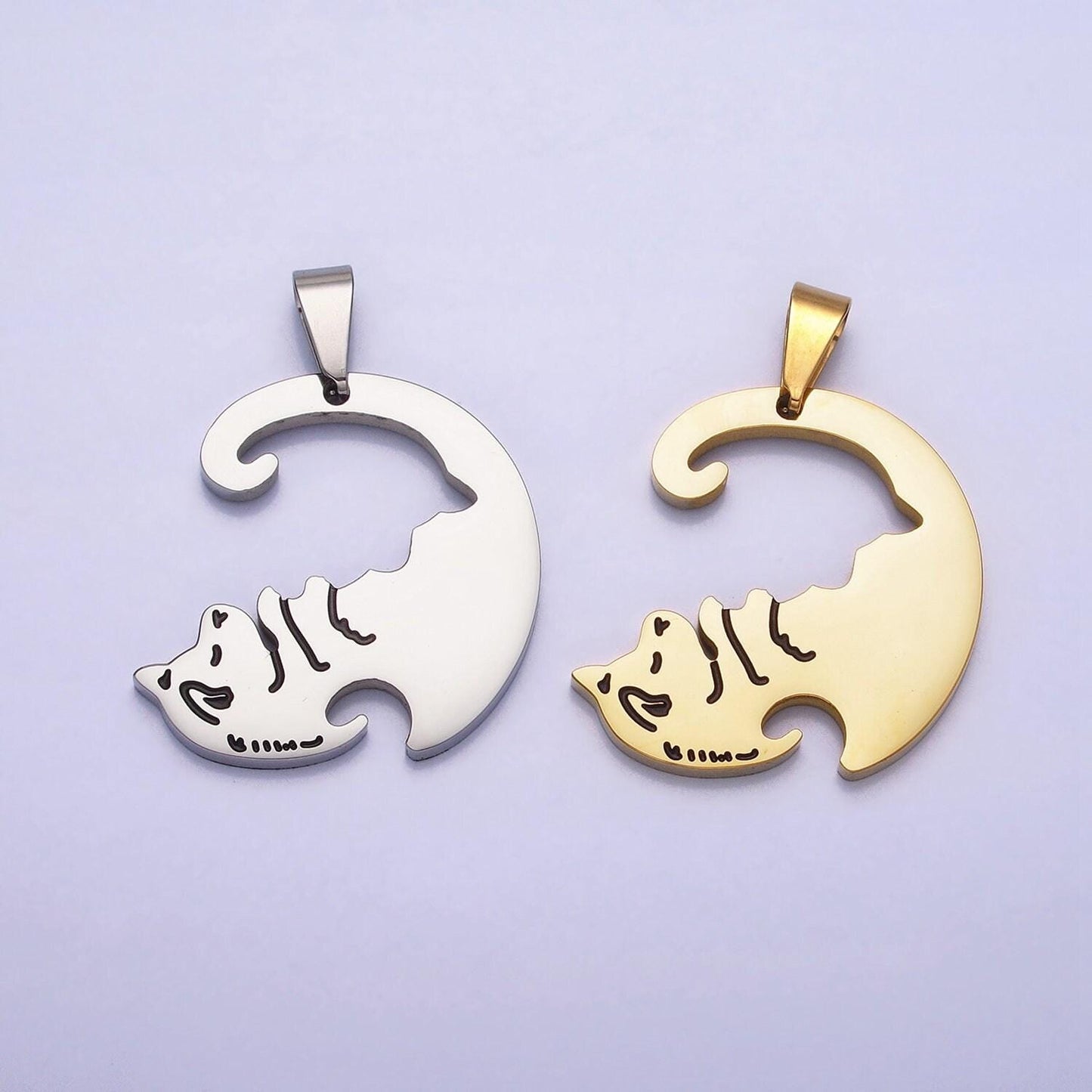 1 set stainless steel dog puppy couple's friendship pendant set in gold & silver animal lover pet jewelry collar | p-1123