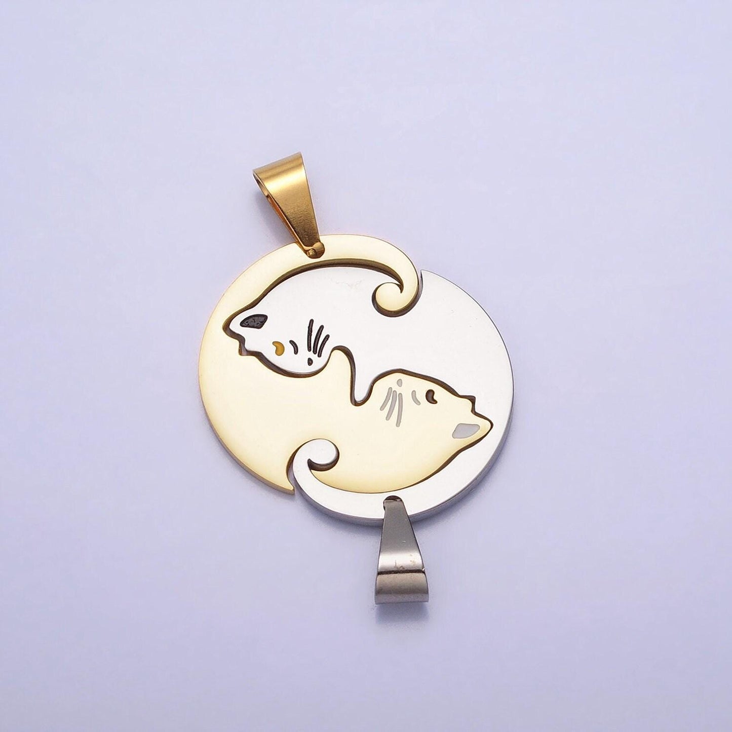 1 set stainless steel sleeping kitty cat couple's friendship pendant set in gold & silver kitten animal lover pet jewelry collar | p-1122