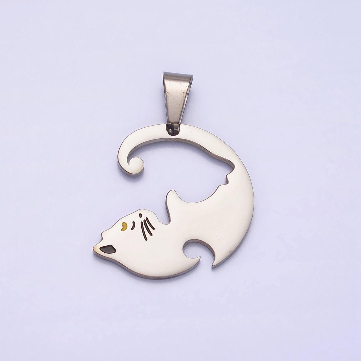1 set stainless steel sleeping kitty cat couple's friendship pendant set in gold & silver kitten animal lover pet jewelry collar | p-1122
