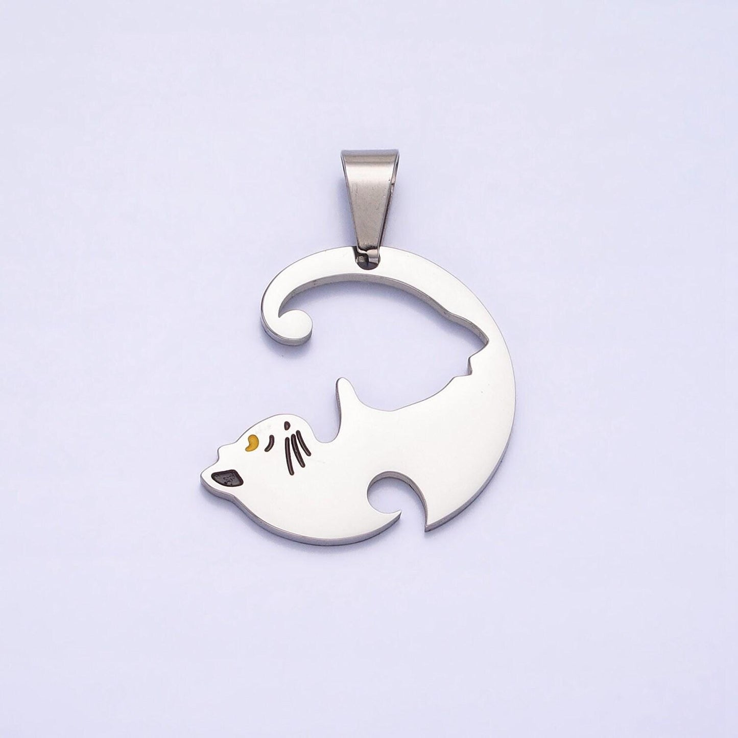 1 set stainless steel sleeping kitty cat couple's friendship pendant set in gold & silver kitten animal lover pet jewelry collar | p-1122