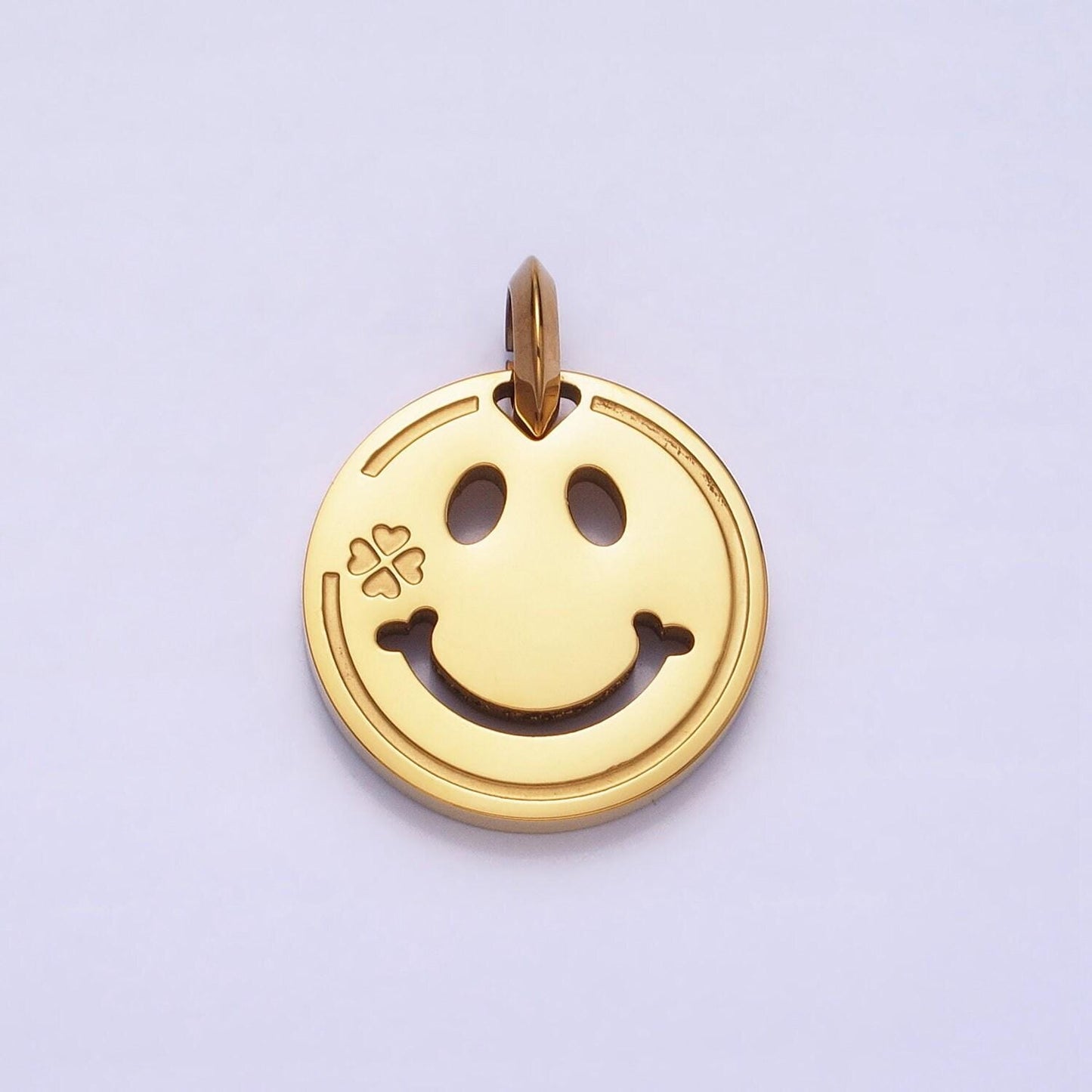 Stainless steel double sided emoji face clover charm in gold & silver boy girl face friendship necklace bracelet | p-1120