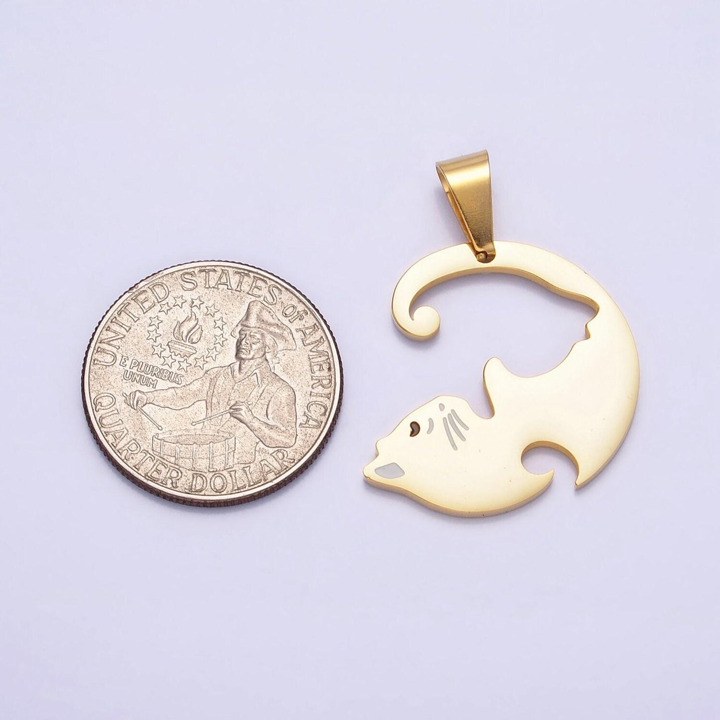1 set stainless steel sleeping kitty cat couple's friendship pendant set in gold & silver kitten animal lover pet jewelry collar | p-1122