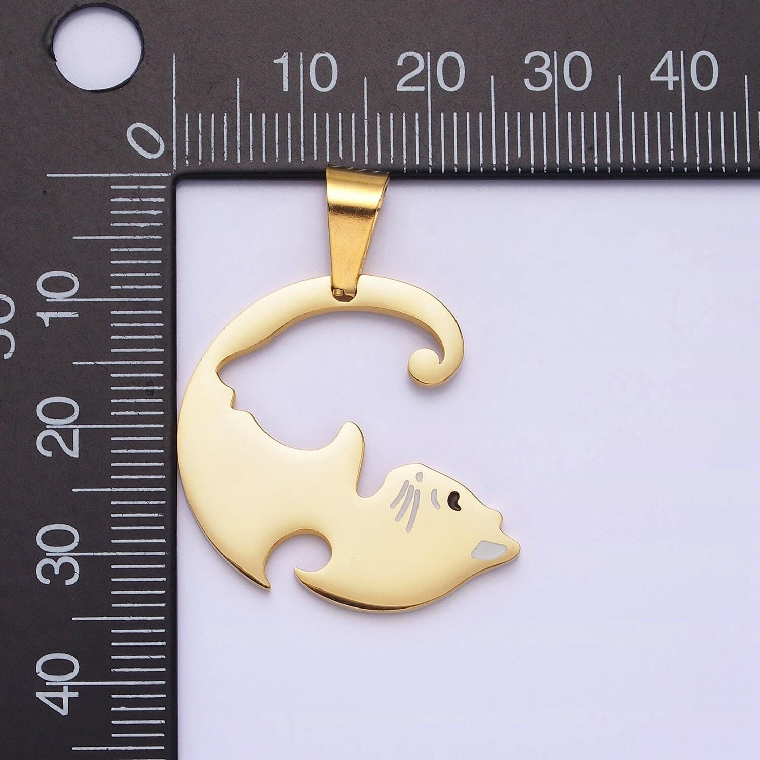 1 set stainless steel sleeping kitty cat couple's friendship pendant set in gold & silver kitten animal lover pet jewelry collar | p-1122