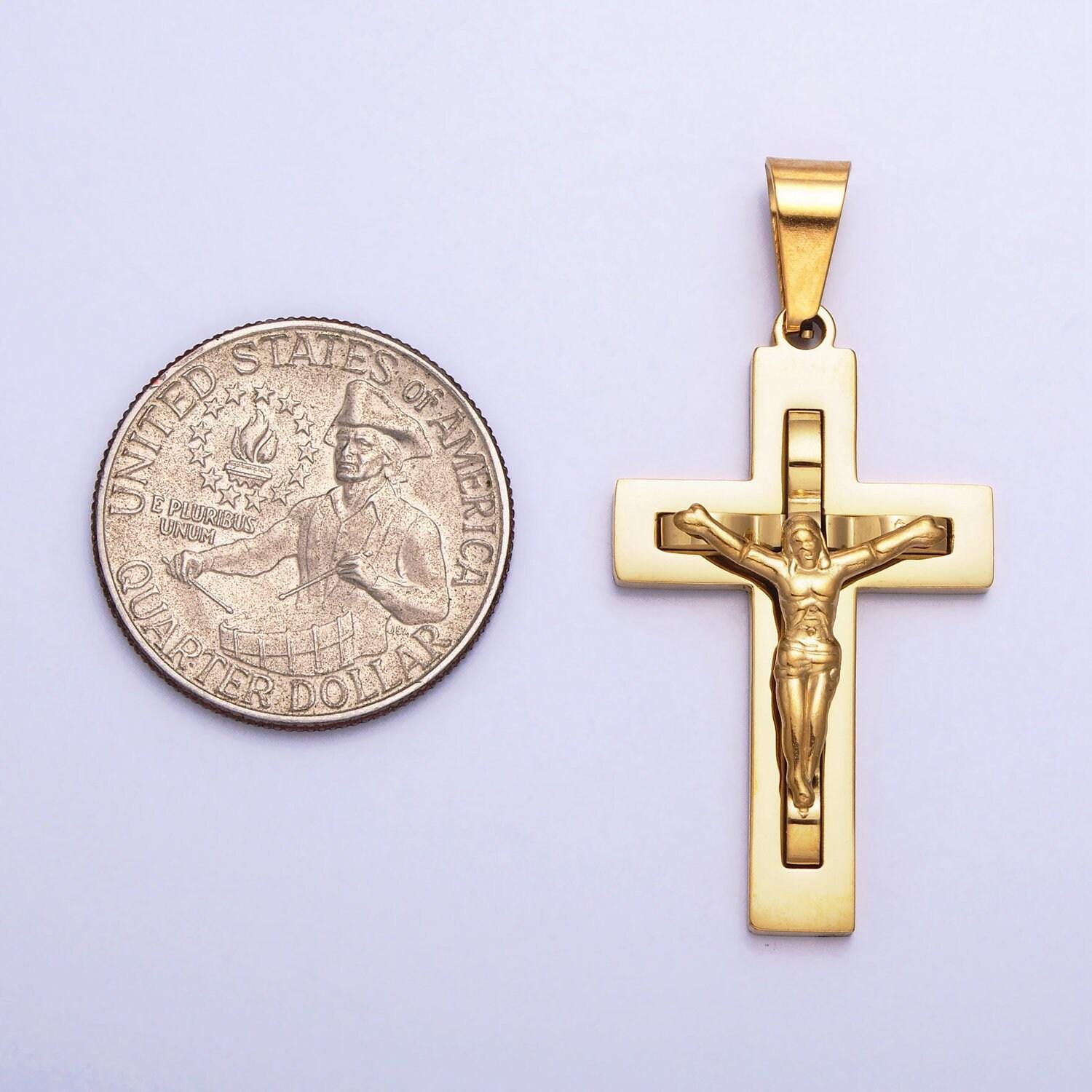 Jesus crucifix pendant, silver cross religious jewelry making for men, gift for father, silver man jewelry unisex necklace p-1119