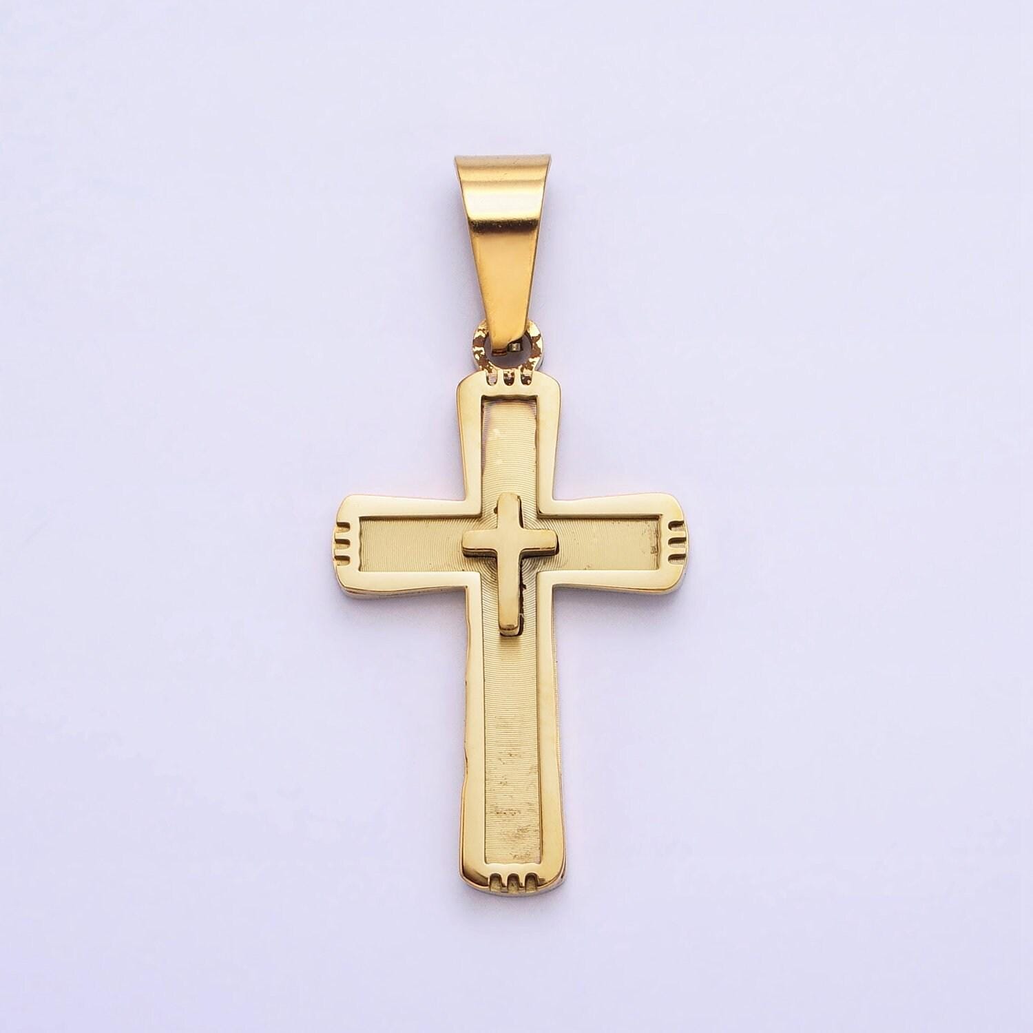 Stainless steel cross pendant in gold silver for unisex statement religious jewelry making | p-1118