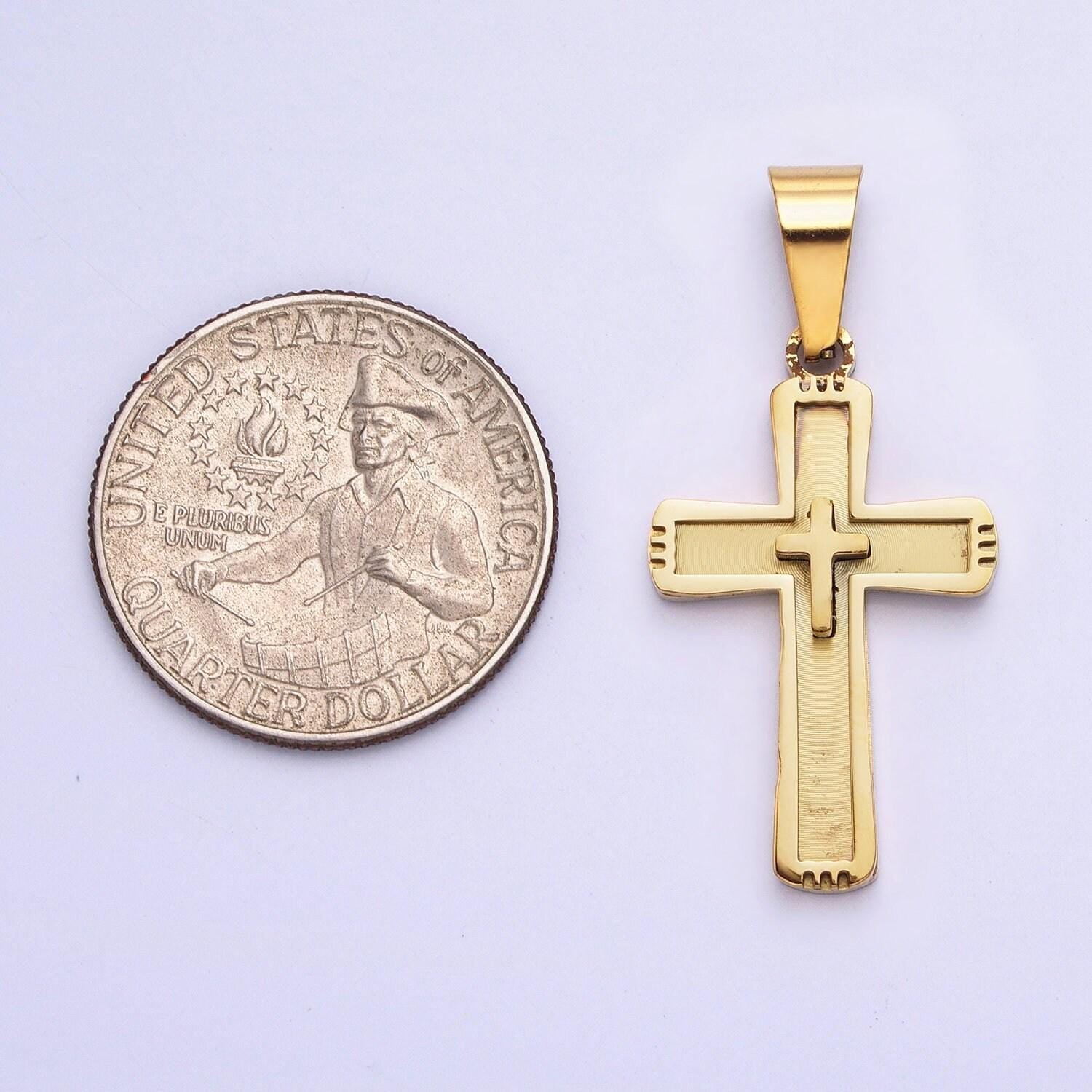 Stainless steel cross pendant in gold silver for unisex statement religious jewelry making | p-1118