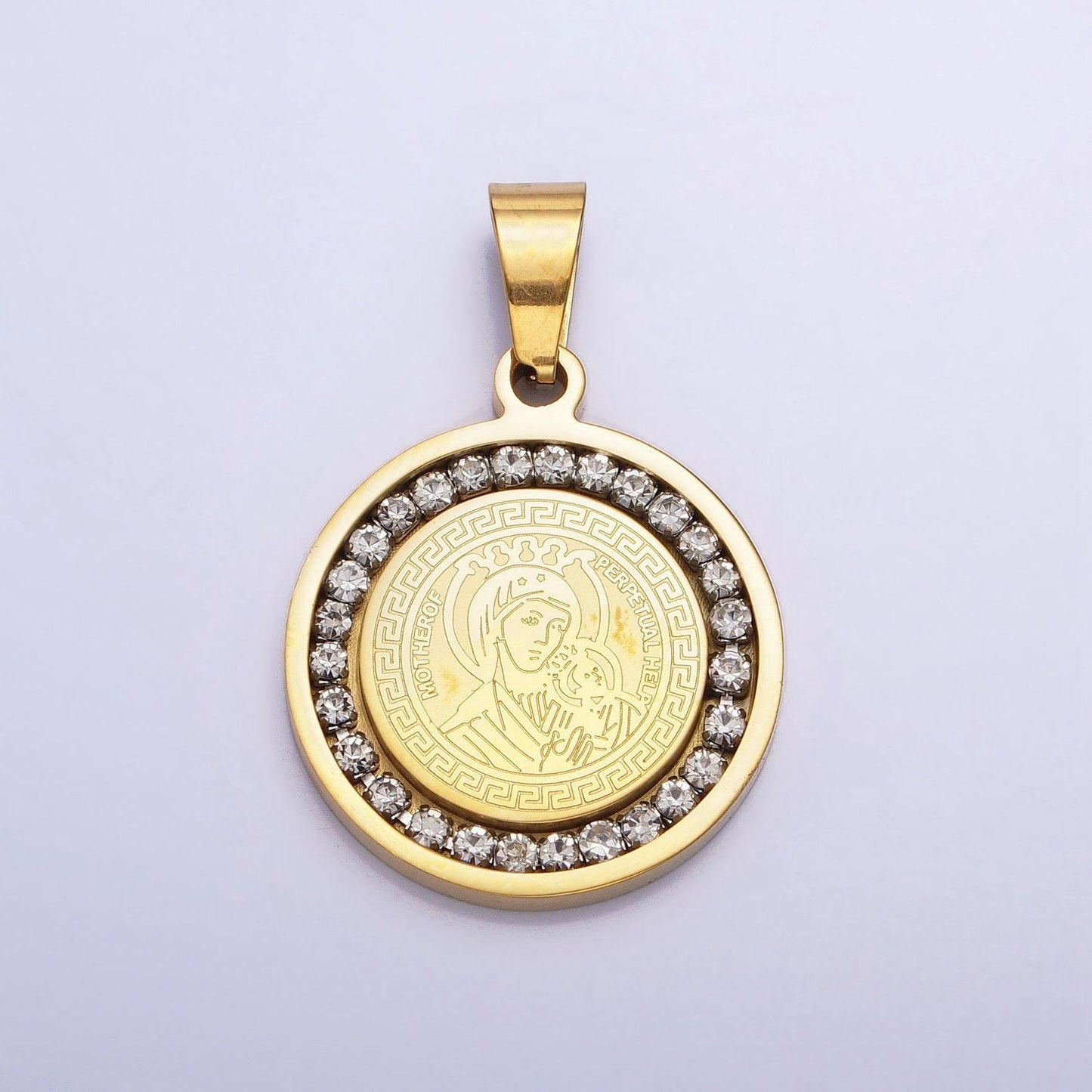 Double sided 24k gold filled our lady of perpetual help medallion pendant 25mm for catholic religious jewelry p-1116