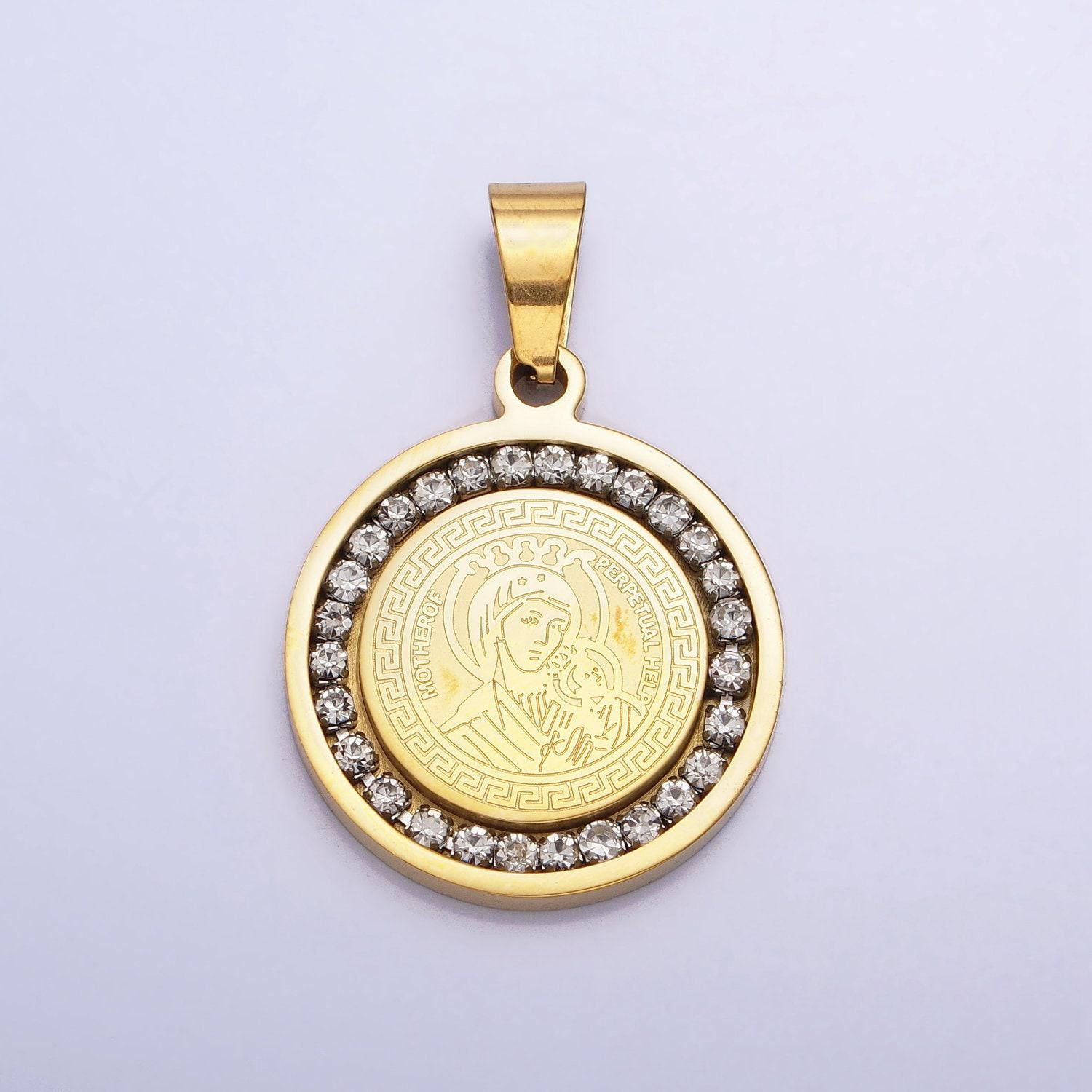 Double sided 24k gold filled our lady of perpetual help medallion pendant 25mm for catholic religious jewelry p-1116