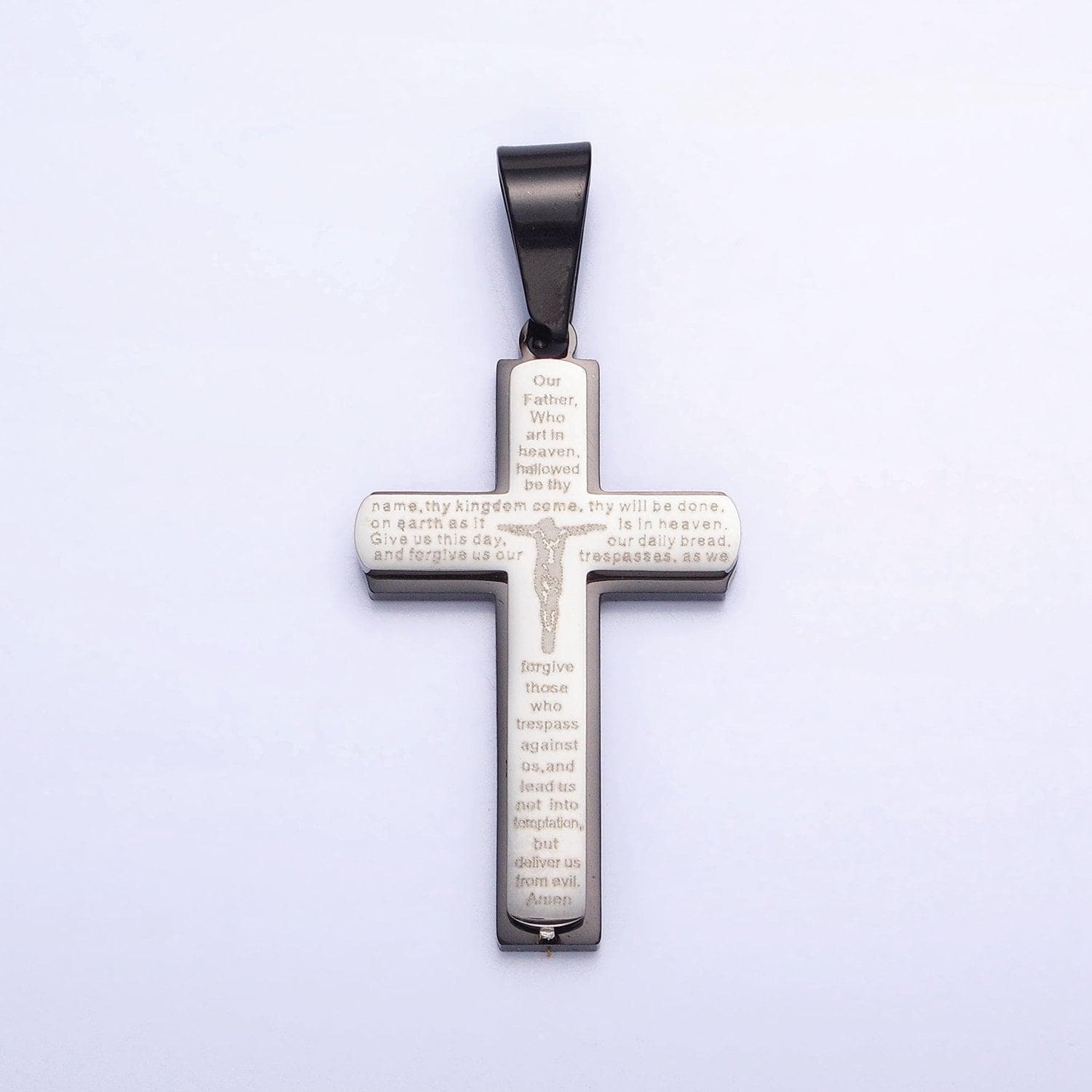 Large crucifix cross lords prayer our father men catholic christian religious pendant gold heavy stainless steel unisex silver cross p-1115
