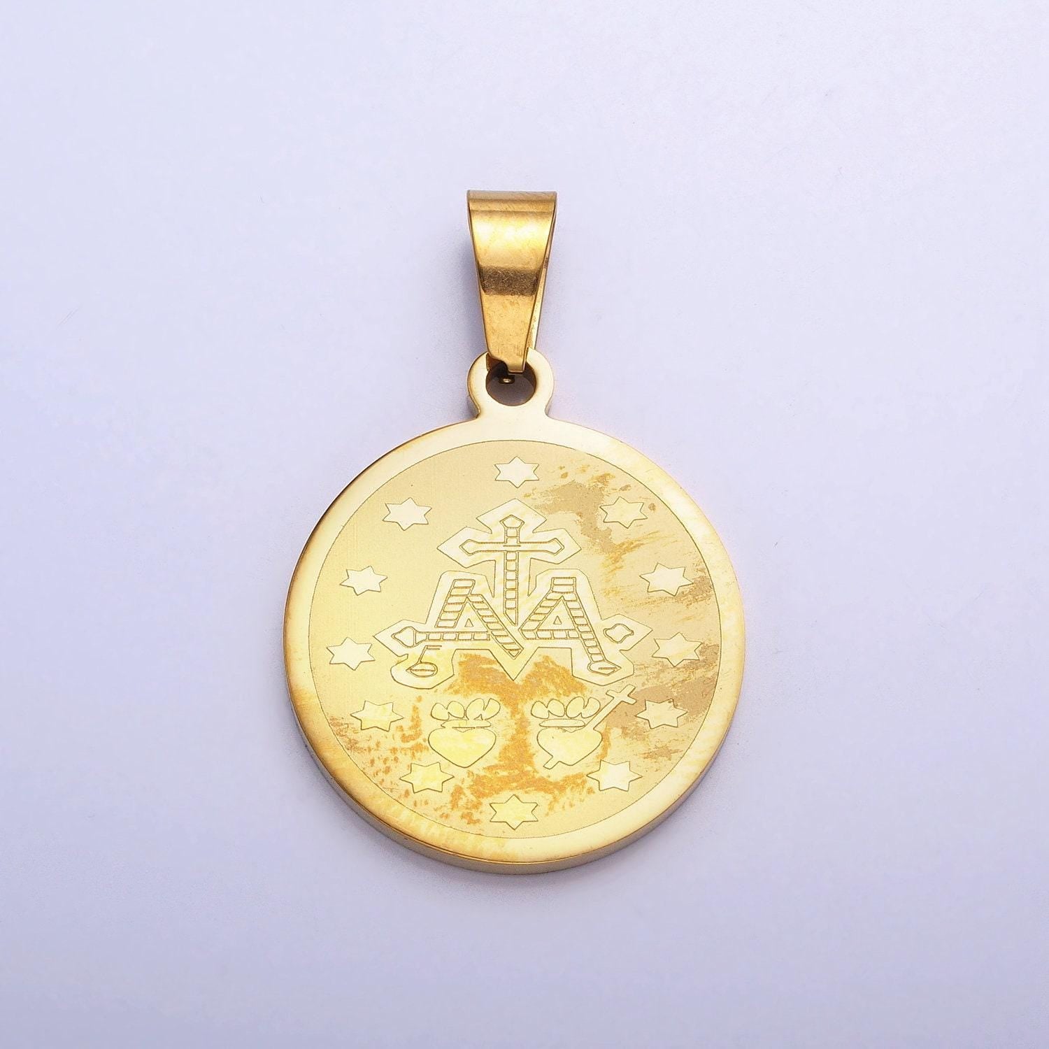 Double sided 24k gold filled our lady of perpetual help medallion pendant 25mm for catholic religious jewelry p-1116