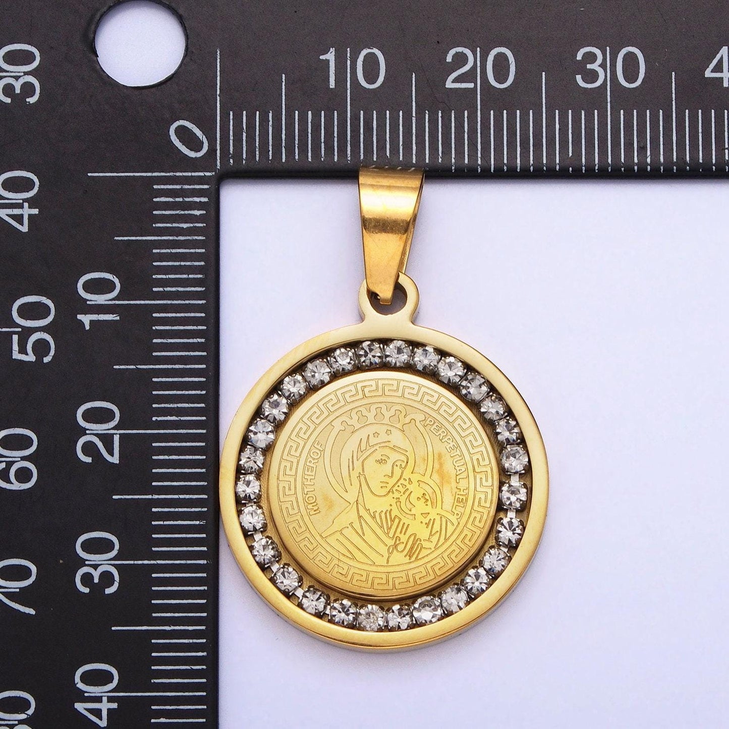 Double sided 24k gold filled our lady of perpetual help medallion pendant 25mm for catholic religious jewelry p-1116