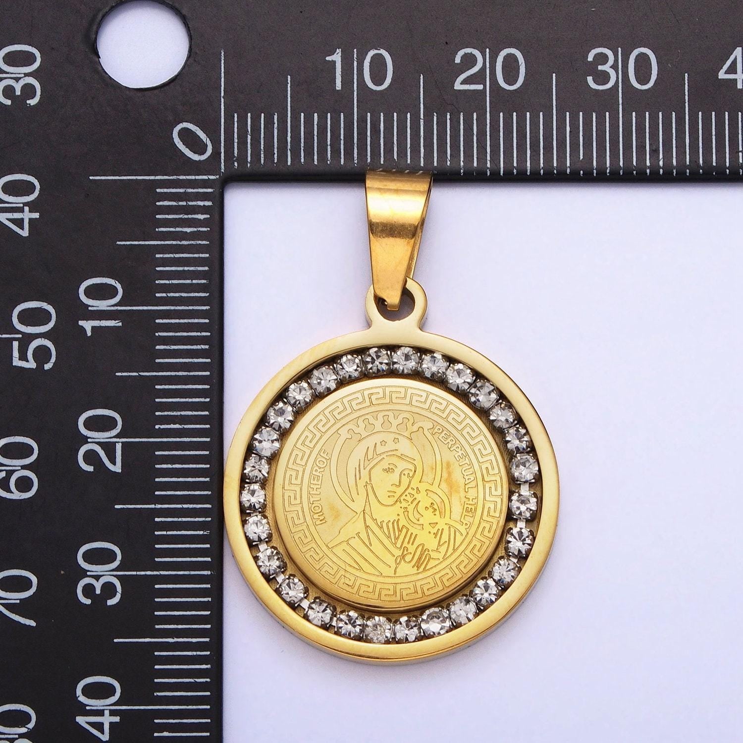 Double sided 24k gold filled our lady of perpetual help medallion pendant 25mm for catholic religious jewelry p-1116