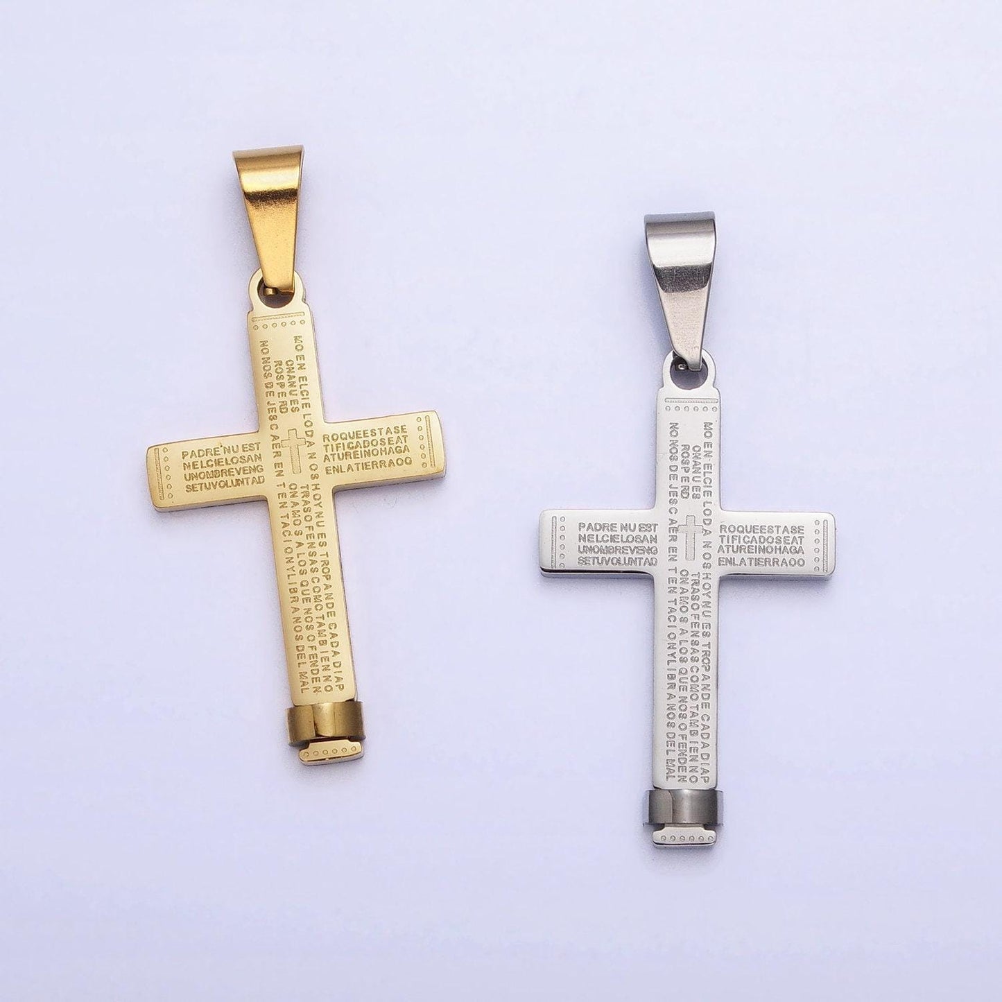 Gold padre nuestro cross pendant, lord prayer in spanish cross stainless steel cross pendant men unisex religious jewelry p-1113