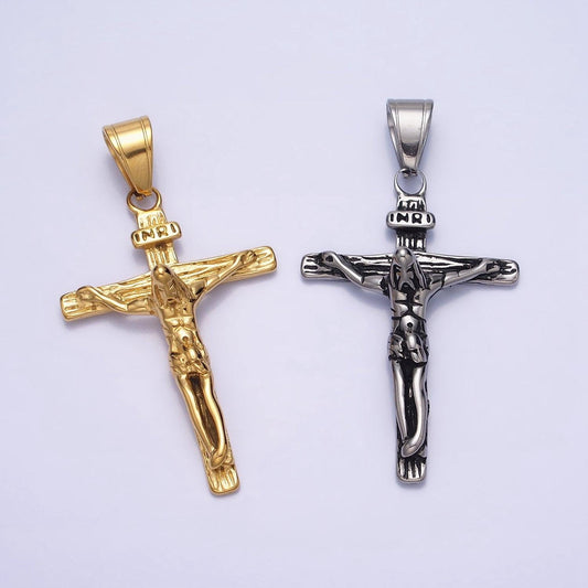Gold jesus crucifix pendant, silver cross religious jewelry making for men, gift for father, stainless steel man unisex necklace p-1112