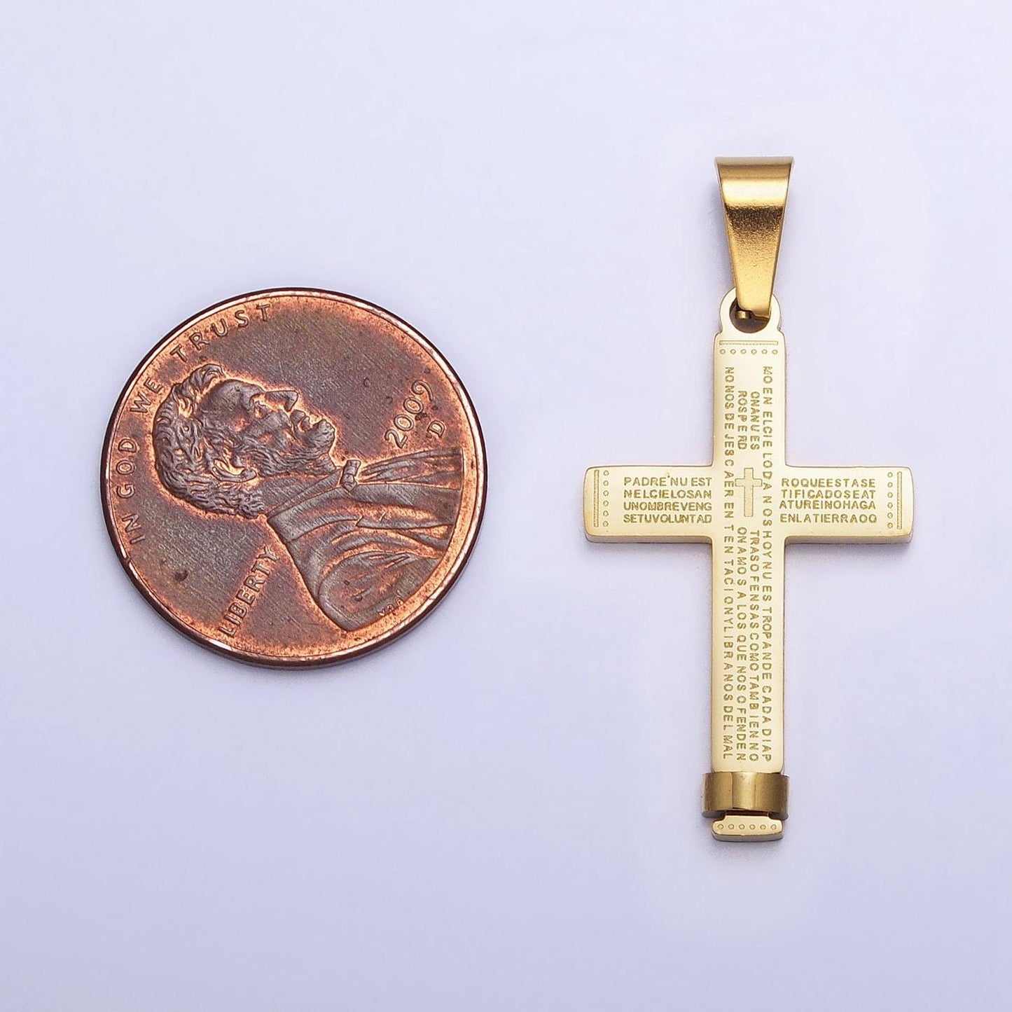 Gold padre nuestro cross pendant, lord prayer in spanish cross stainless steel cross pendant men unisex religious jewelry p-1113