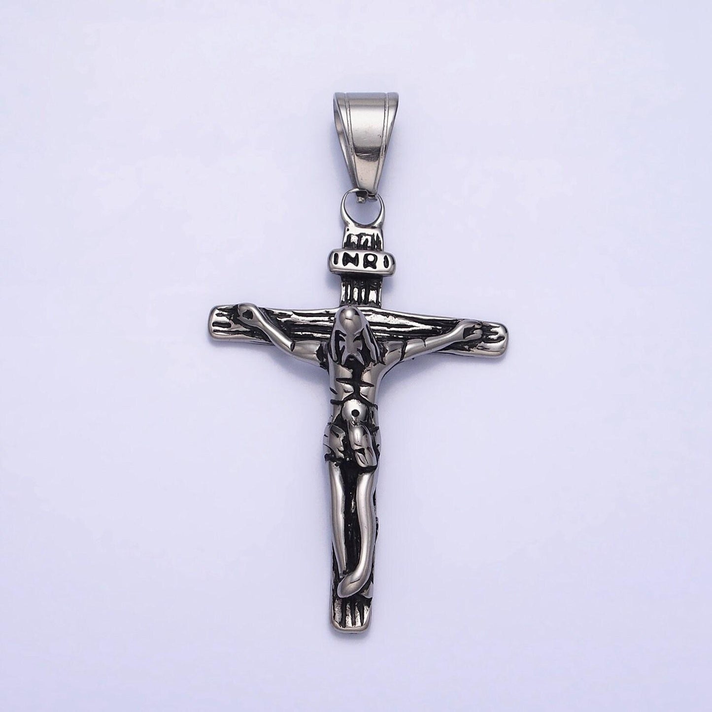 Gold jesus crucifix pendant, silver cross religious jewelry making for men, gift for father, stainless steel man unisex necklace p-1112