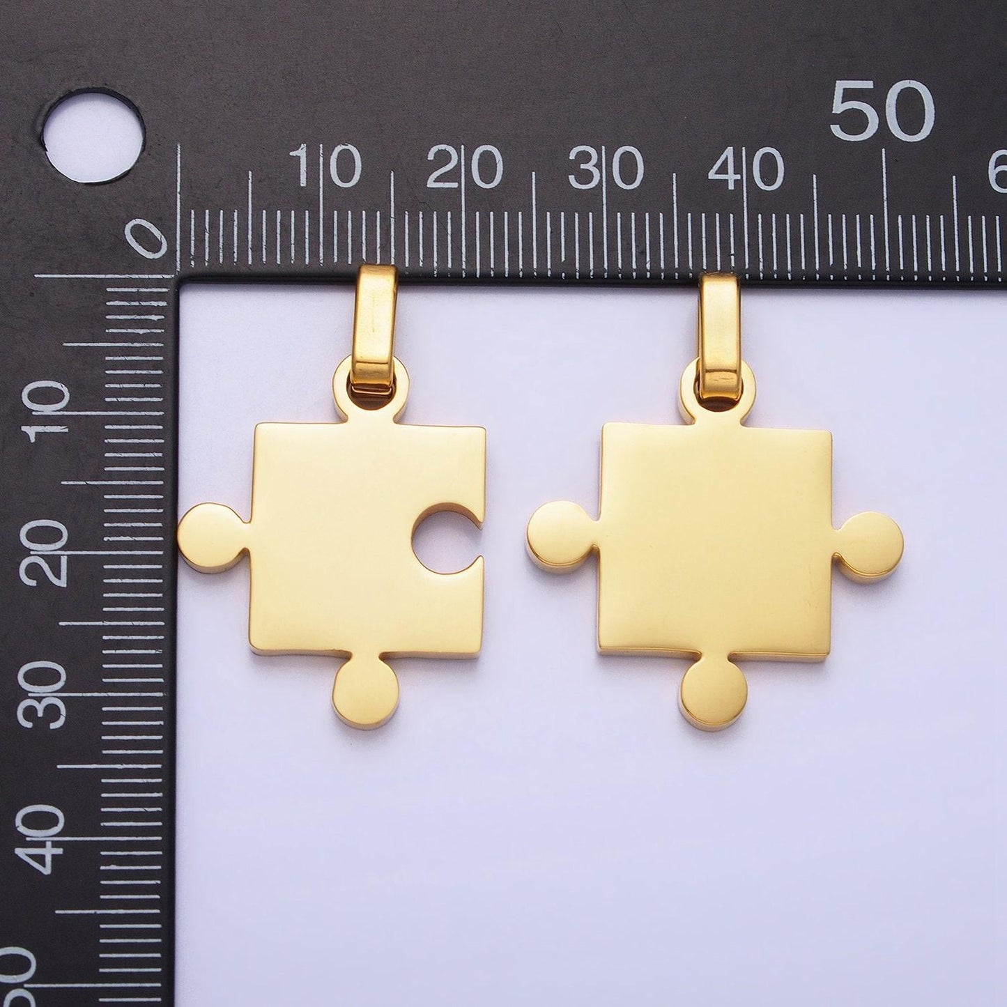 Stainless steel two puzzle pieces pendant in silver & gold autism awareness jewelry inspired | p-1109