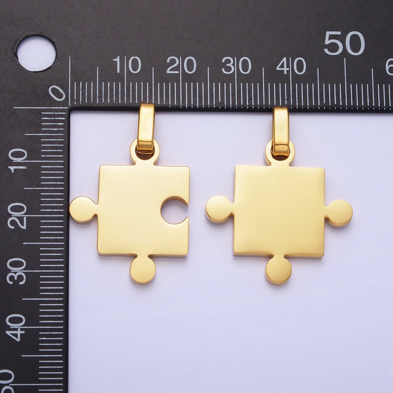 Stainless steel two puzzle pieces pendant in silver & gold autism awareness jewelry inspired | p-1109