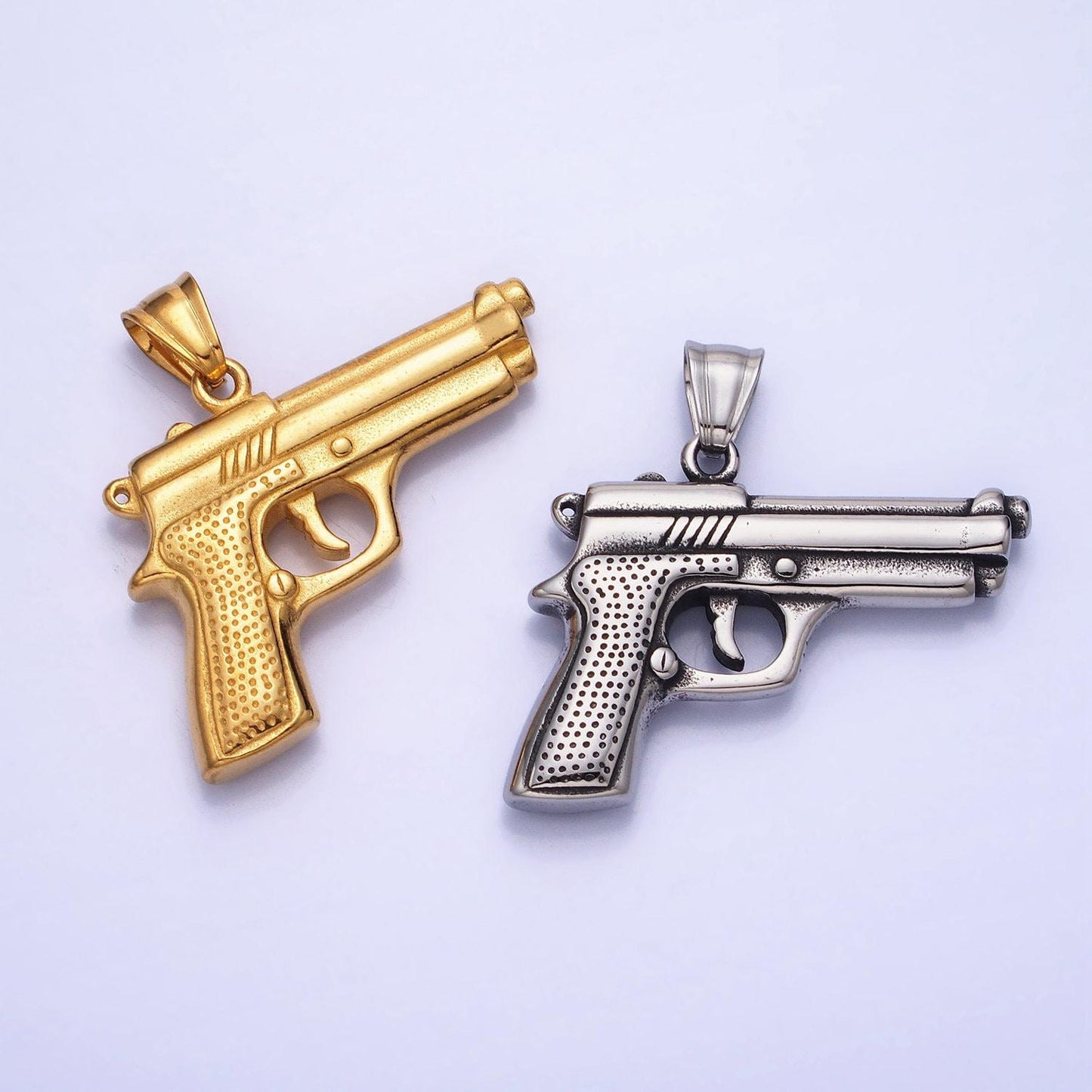 Stainless steel pistol gun pendant in silver & gold | p-1108