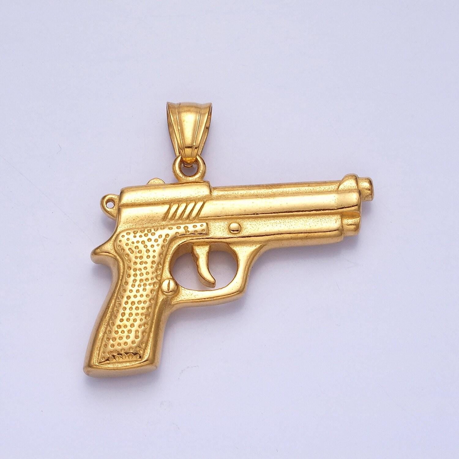 Stainless steel pistol gun pendant in silver & gold | p-1108