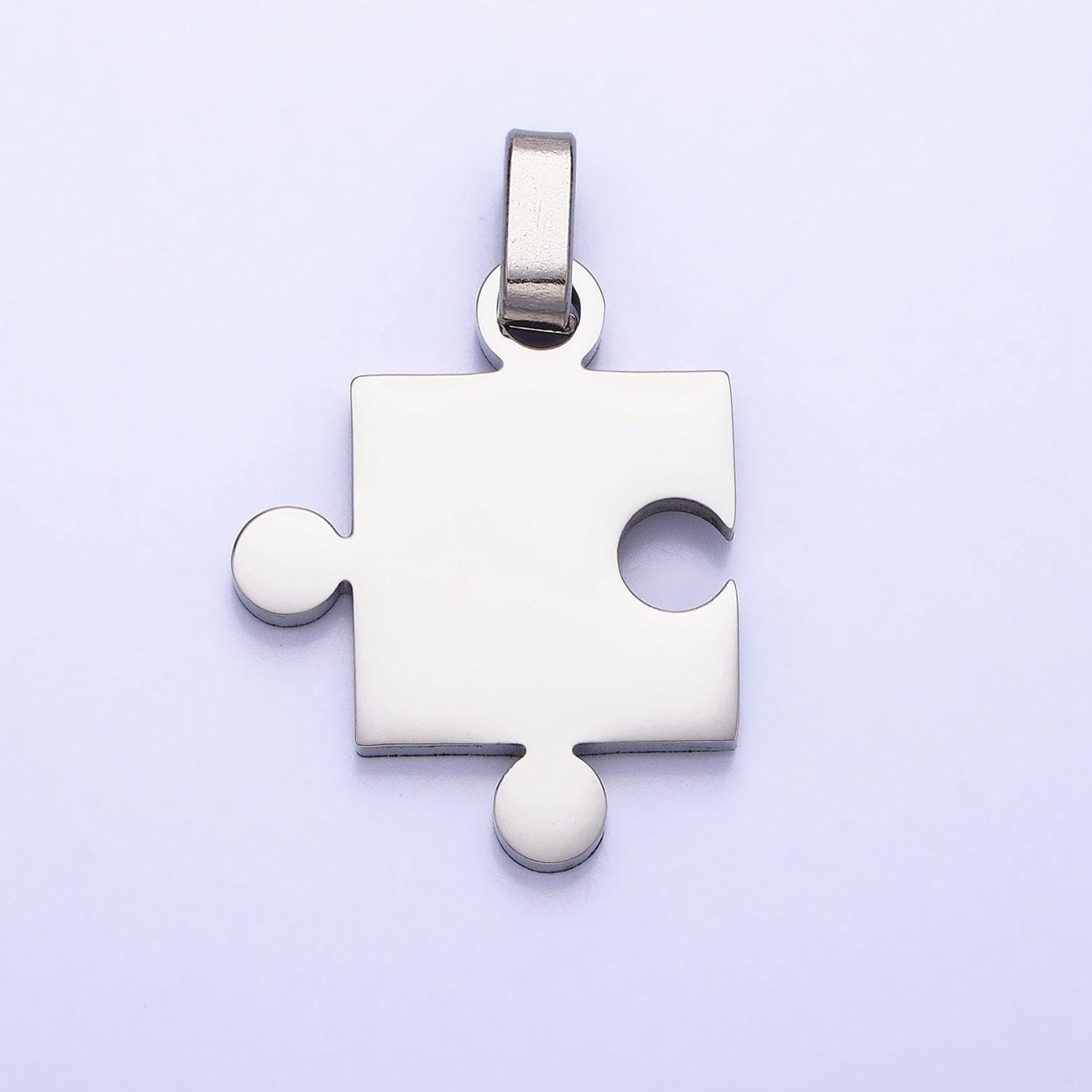Stainless steel two puzzle pieces pendant in silver & gold autism awareness jewelry inspired | p-1109