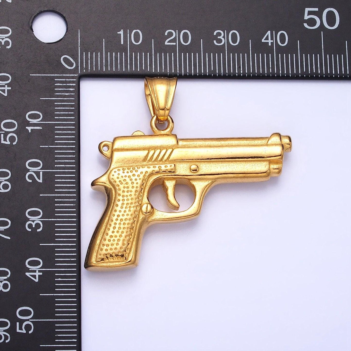 Stainless steel pistol gun pendant in silver & gold | p-1108