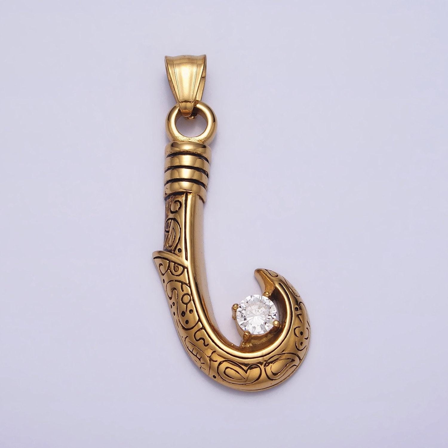 Men hawaiian fishing fish hook pendant necklace stainless steel jewelry heavy weight jewelry statement necklace supply | p-1104