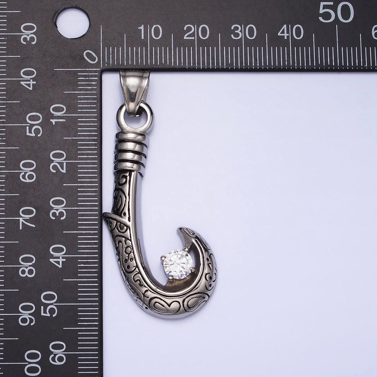 Men hawaiian fishing fish hook pendant necklace stainless steel jewelry heavy weight jewelry statement necklace supply | p-1104