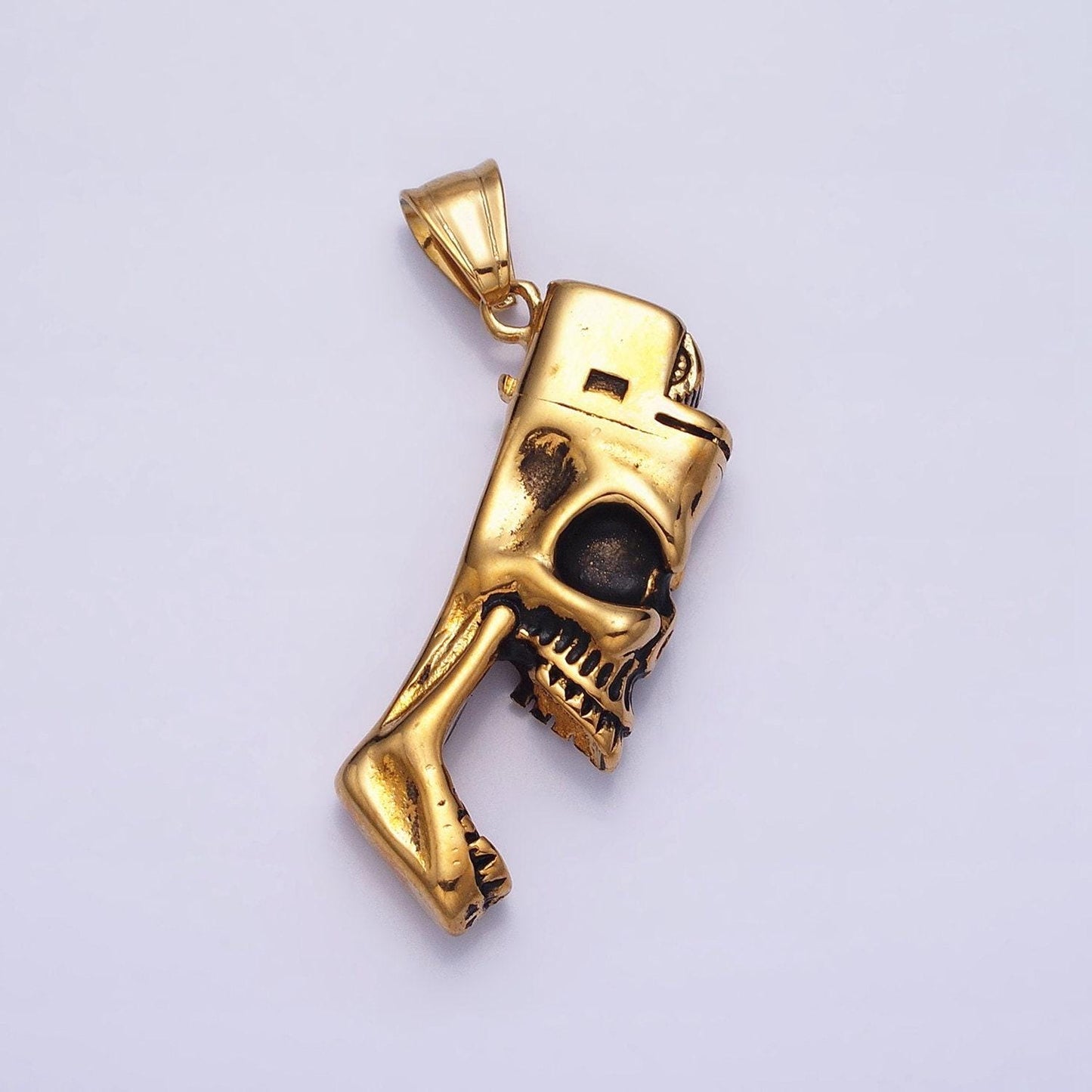 Men skull pendant biker stainless steel skull lighter totem pendant necklace for statement jewelry necklace | p-1102