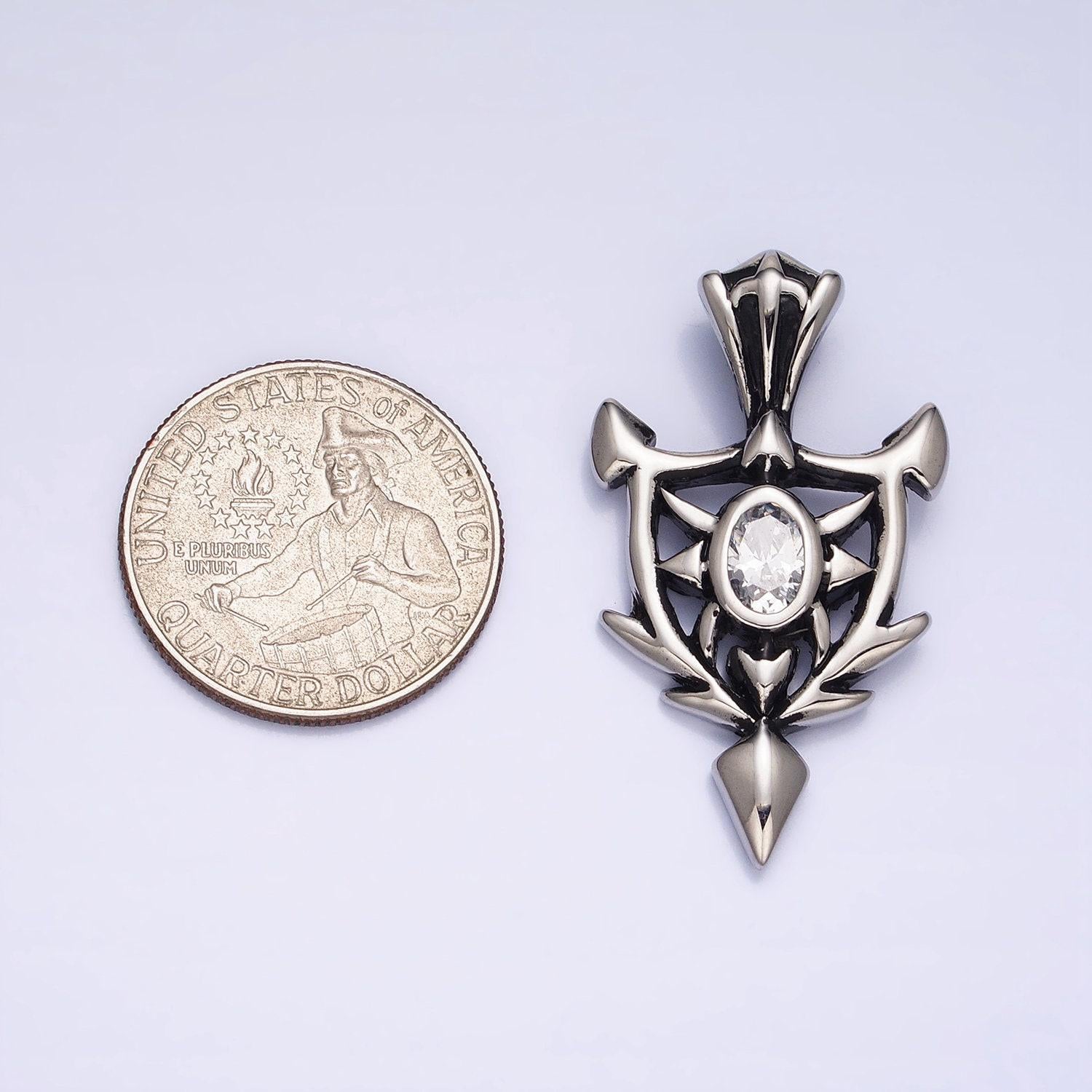 Stainless steel shield pendant cz knight warrior charm for men jewelry component p-1101