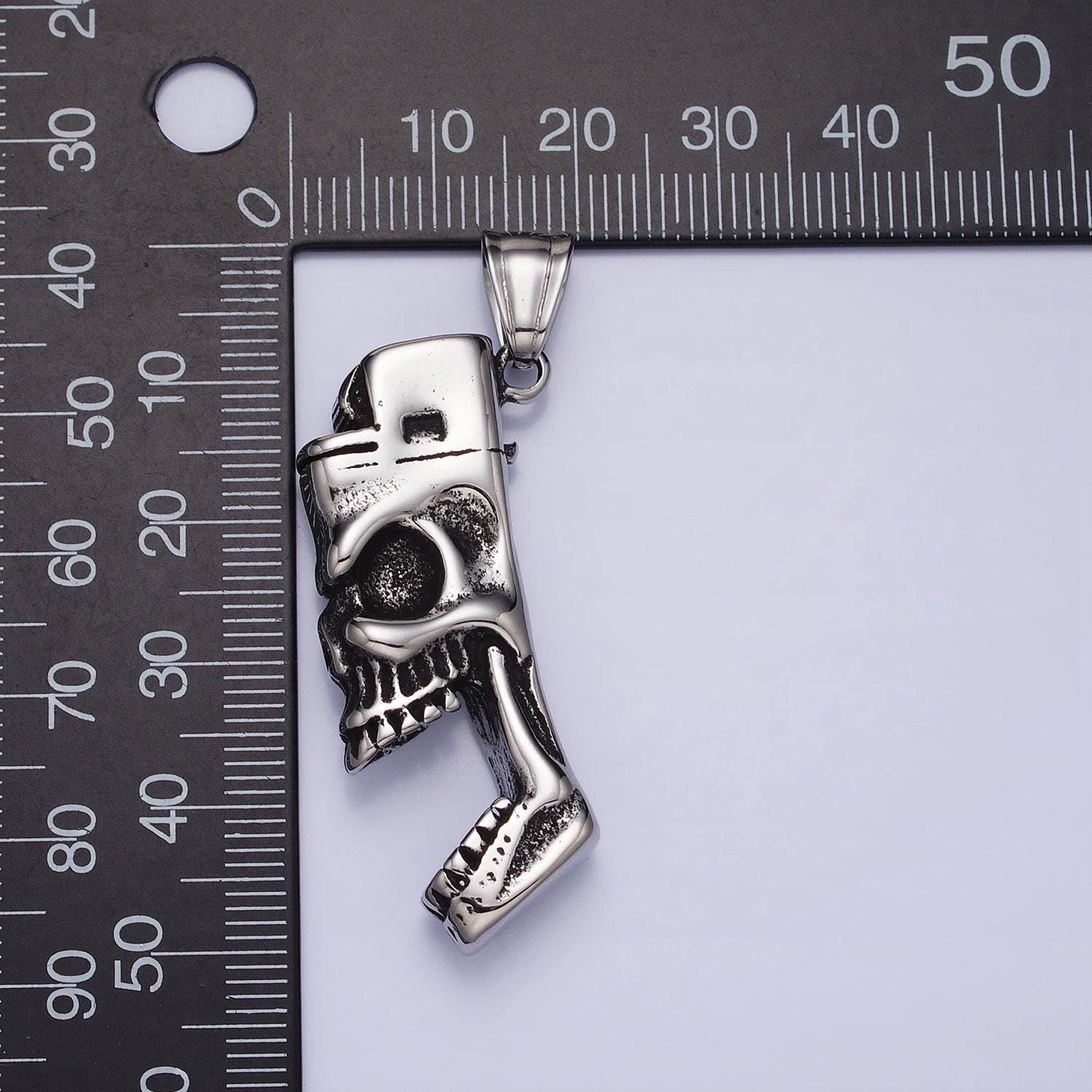 Men skull pendant biker stainless steel skull lighter totem pendant necklace for statement jewelry necklace | p-1102