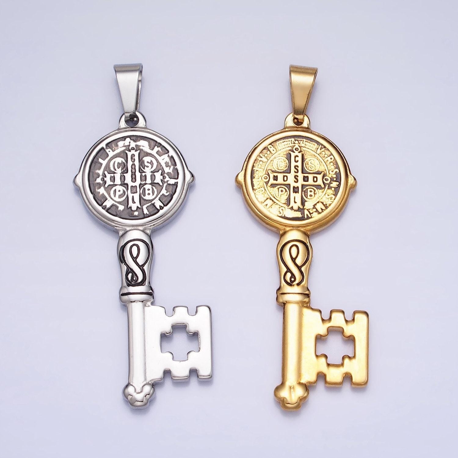 Stainless steel saint benedict key pendant religious pendant san benito double sided pendant for necklace component p-1089 p-1090