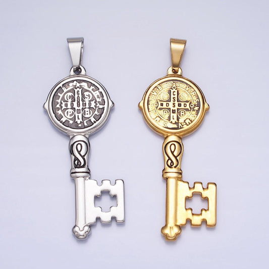Stainless steel saint benedict key pendant religious pendant san benito double sided pendant for necklace component p-1089 p-1090