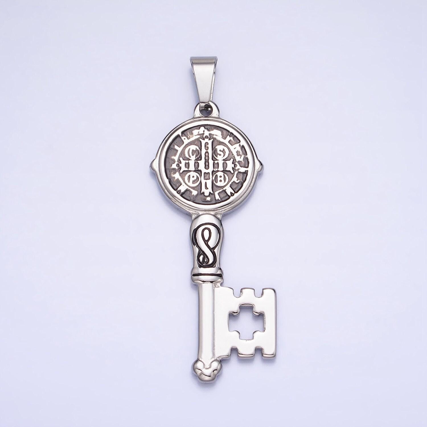 Stainless steel saint benedict key pendant religious pendant san benito double sided pendant for necklace component p-1089 p-1090