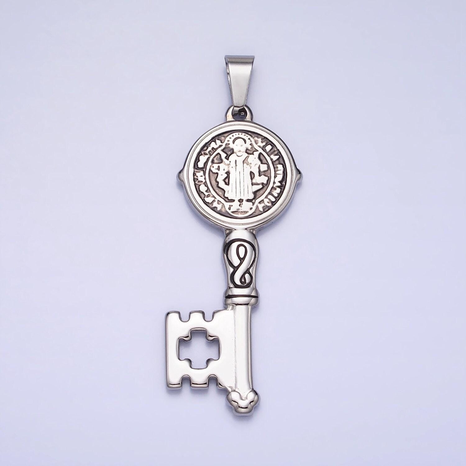 Stainless steel saint benedict key pendant religious pendant san benito double sided pendant for necklace component p-1089 p-1090