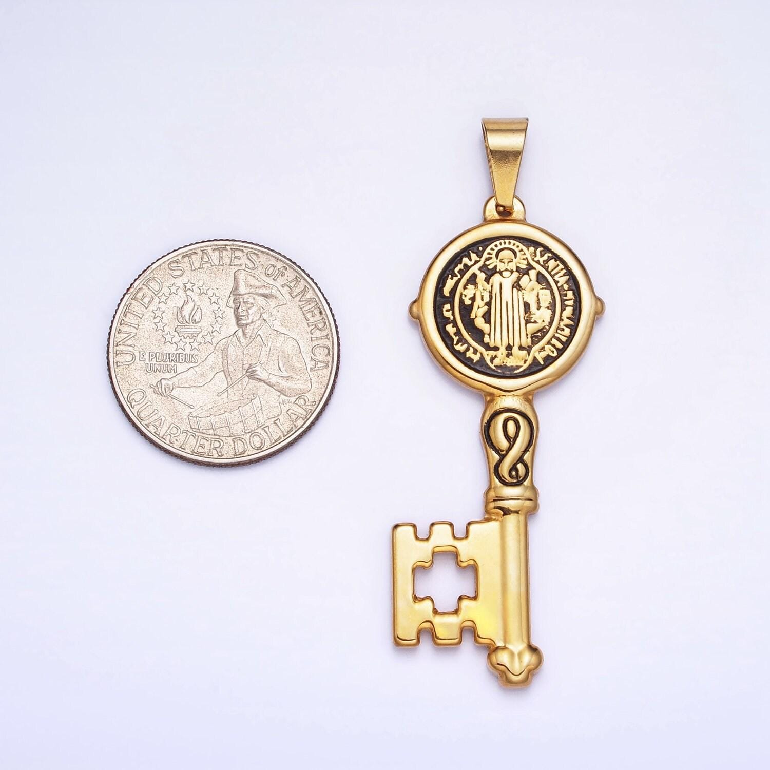 Stainless steel saint benedict key pendant religious pendant san benito double sided pendant for necklace component p-1089 p-1090